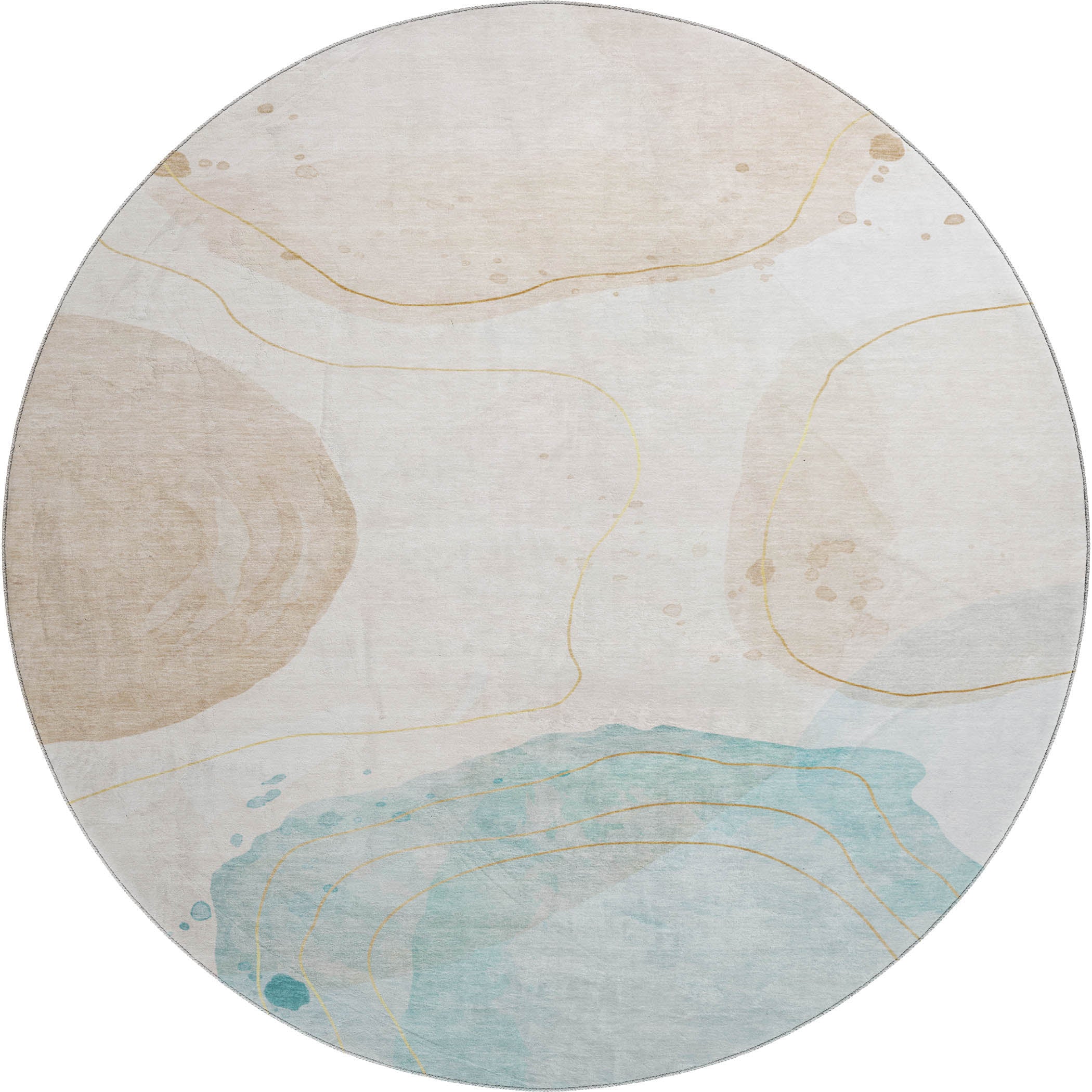 Antigua Machine Washable Transitional Beige Brown Rug 8' x 8' #shape_Round