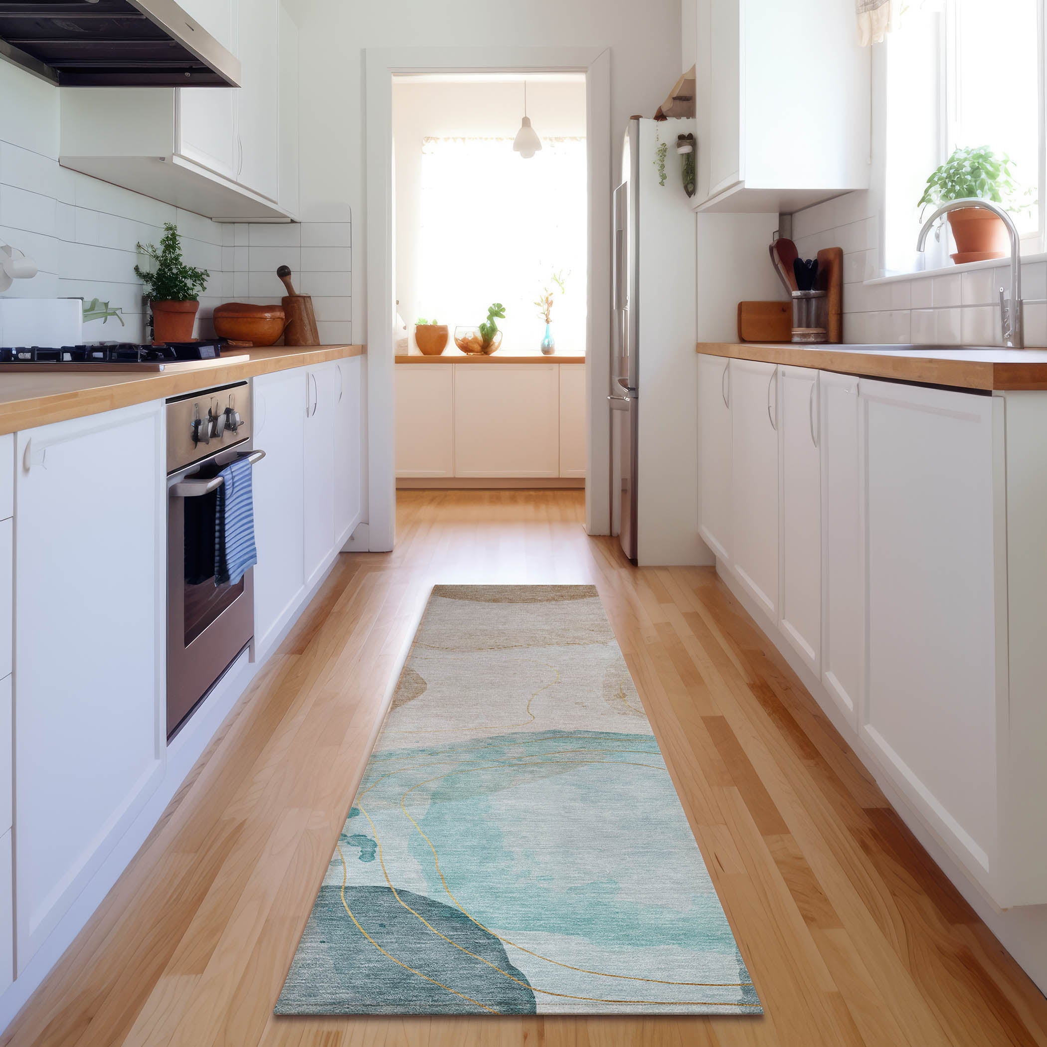 Antigua Machine Washable Transitional Beige Brown Rug 2'3" x 7'6" #shape_Runner