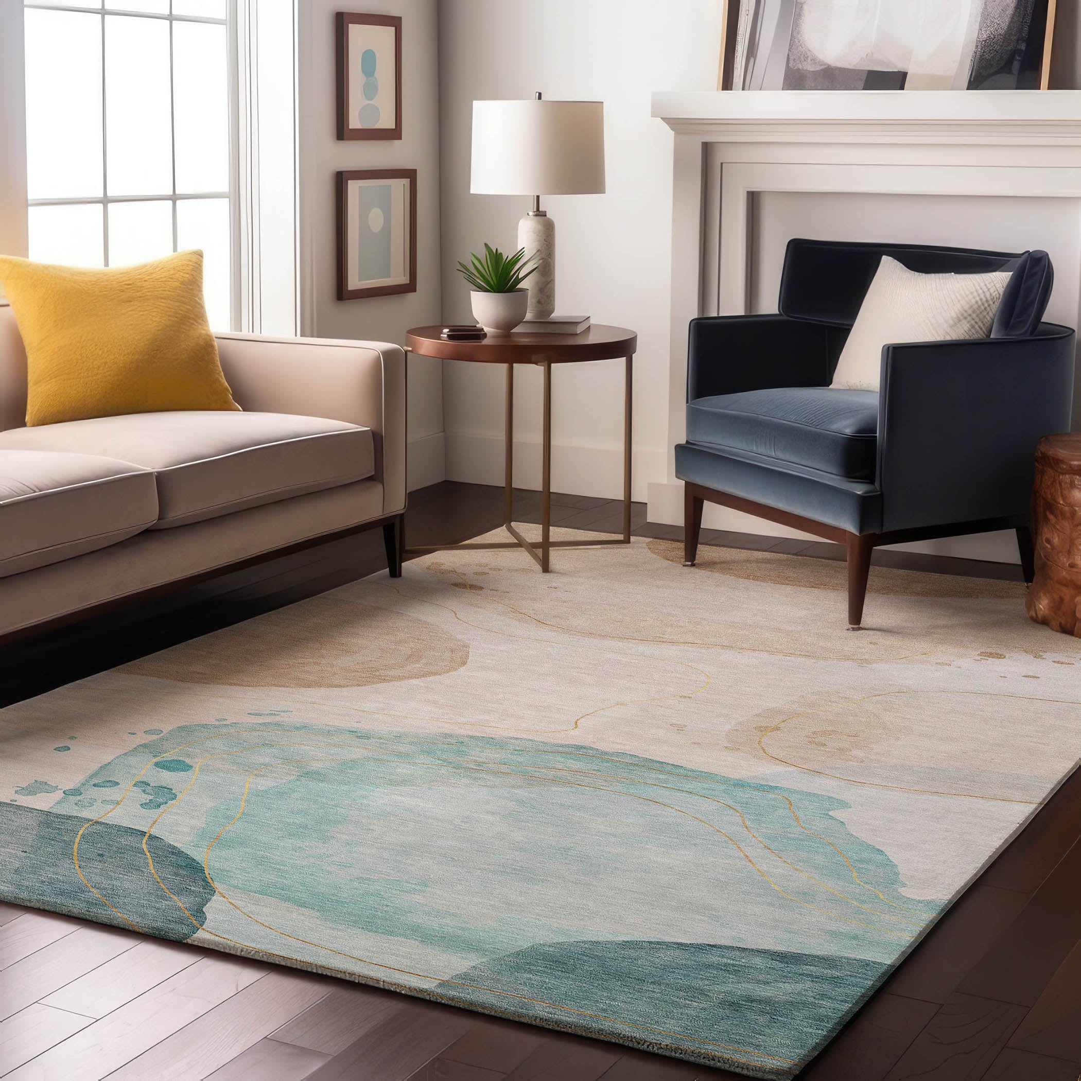 Antigua Machine Washable Transitional Beige Brown Rug 2'6" x 3'10" #shape_Rectangle
