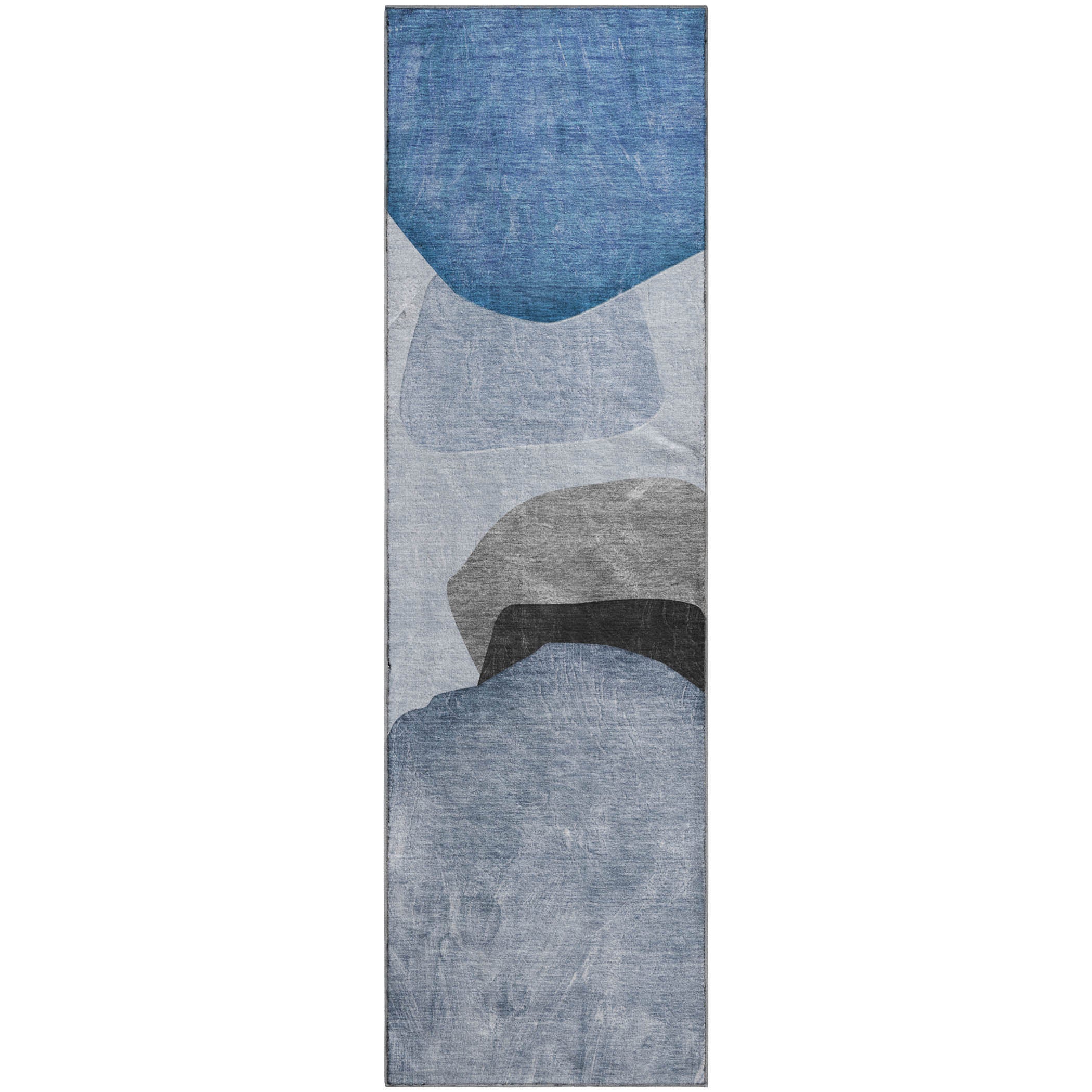Seoul Machine Washable Transitional Blue Rug 2'3" x 7'6" #shape_Runner