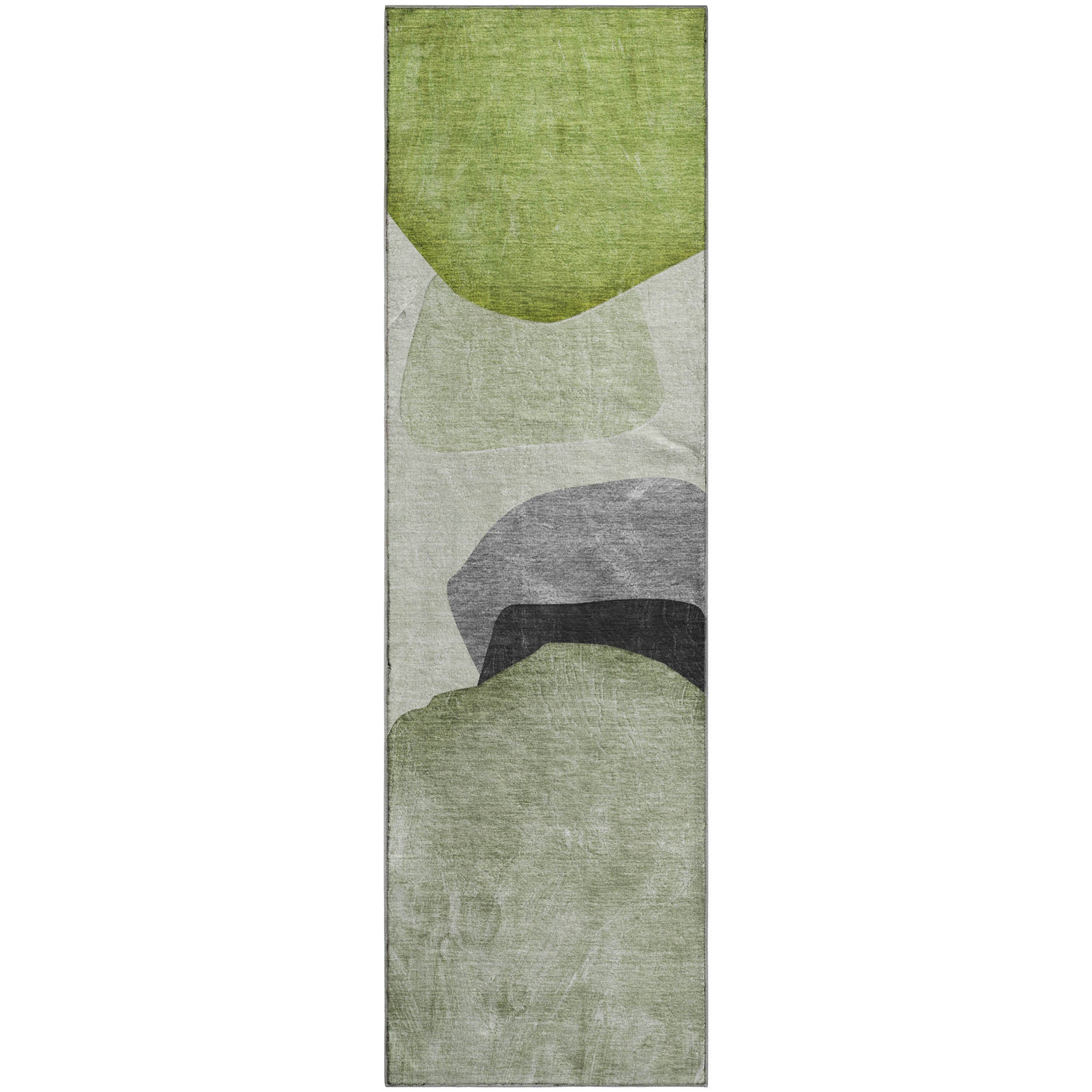Seoul Machine Washable Transitional Green Rug 2'3" x 7'6" #shape_Runner