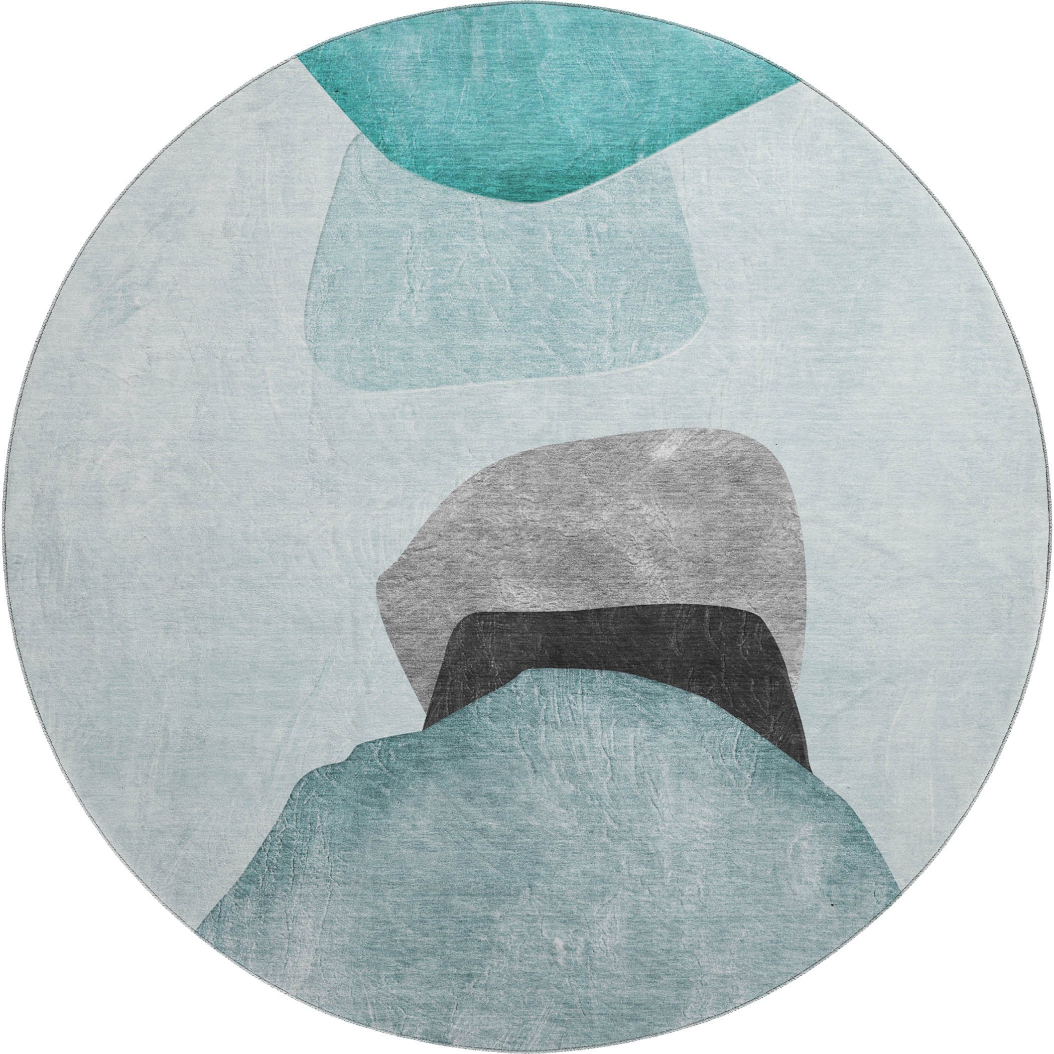 Seoul Machine Washable Transitional Teal Rug 8' x 8' #shape_Round