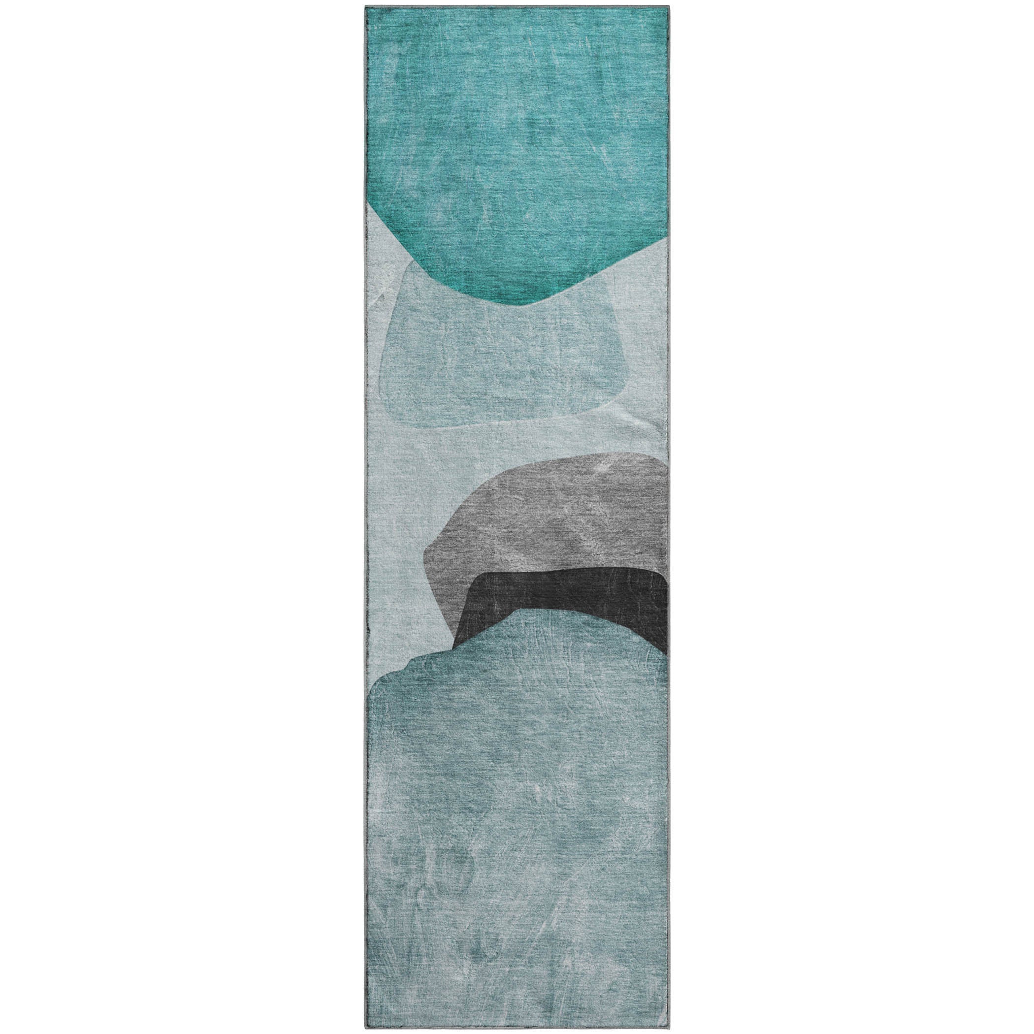 Seoul Machine Washable Transitional Teal Rug 2'3" x 7'6" #shape_Runner