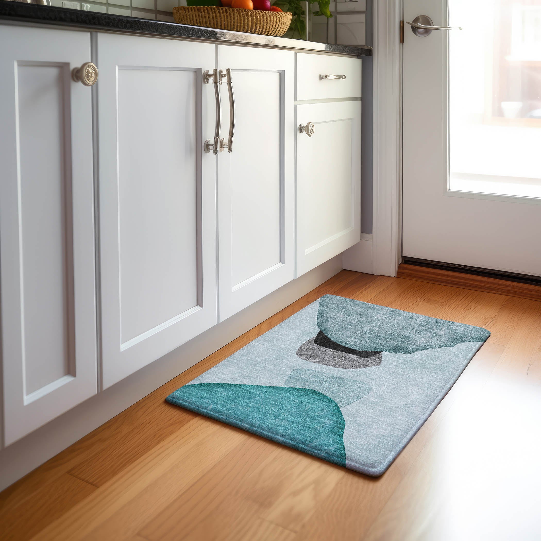 Seoul Machine Washable Transitional Teal Rug 1'8" x 2'6" #shape_Rectangle