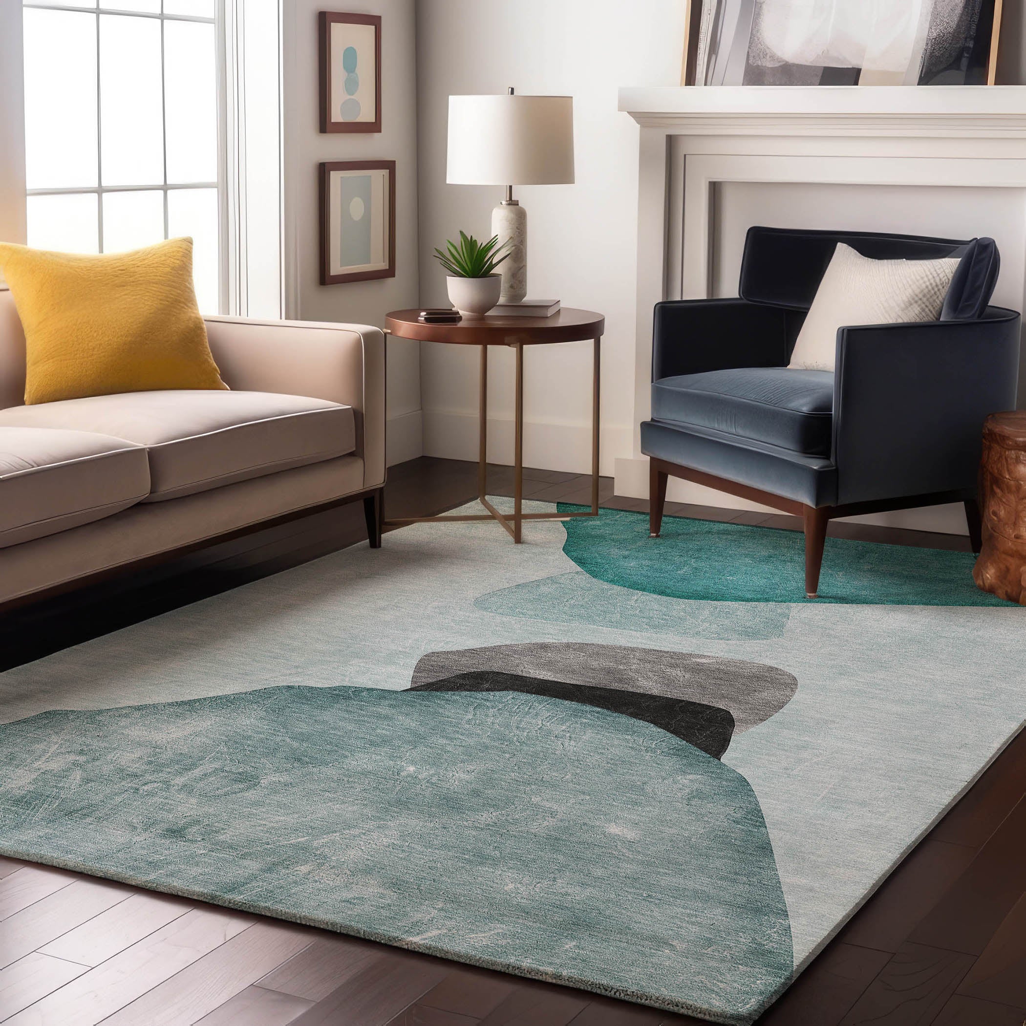 Seoul Machine Washable Transitional Teal Rug 2'6" x 3'10" #shape_Rectangle