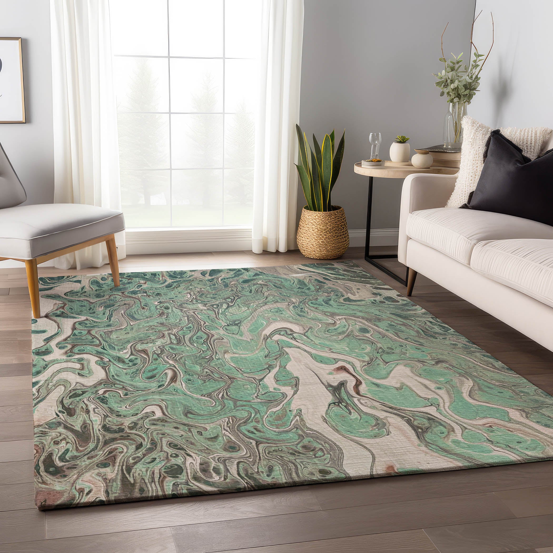 Salzburg Machine Washable Contemporary Mint Green Rug 2'6" x 3'10" #shape_Rectangle