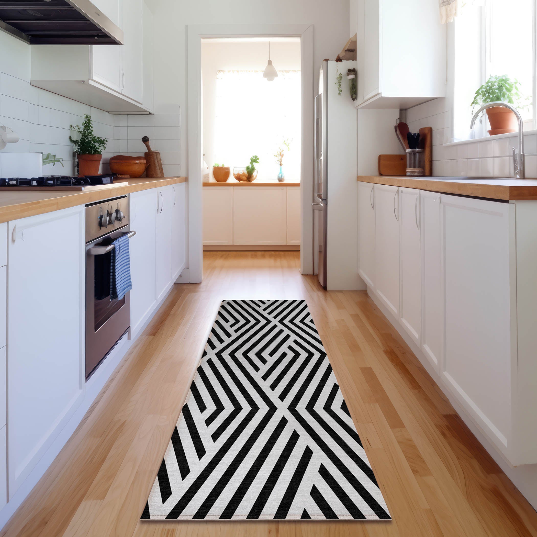 Oaxaca Machine Washable Transitional Black Rug 2'3" x 7'6" #shape_Runner