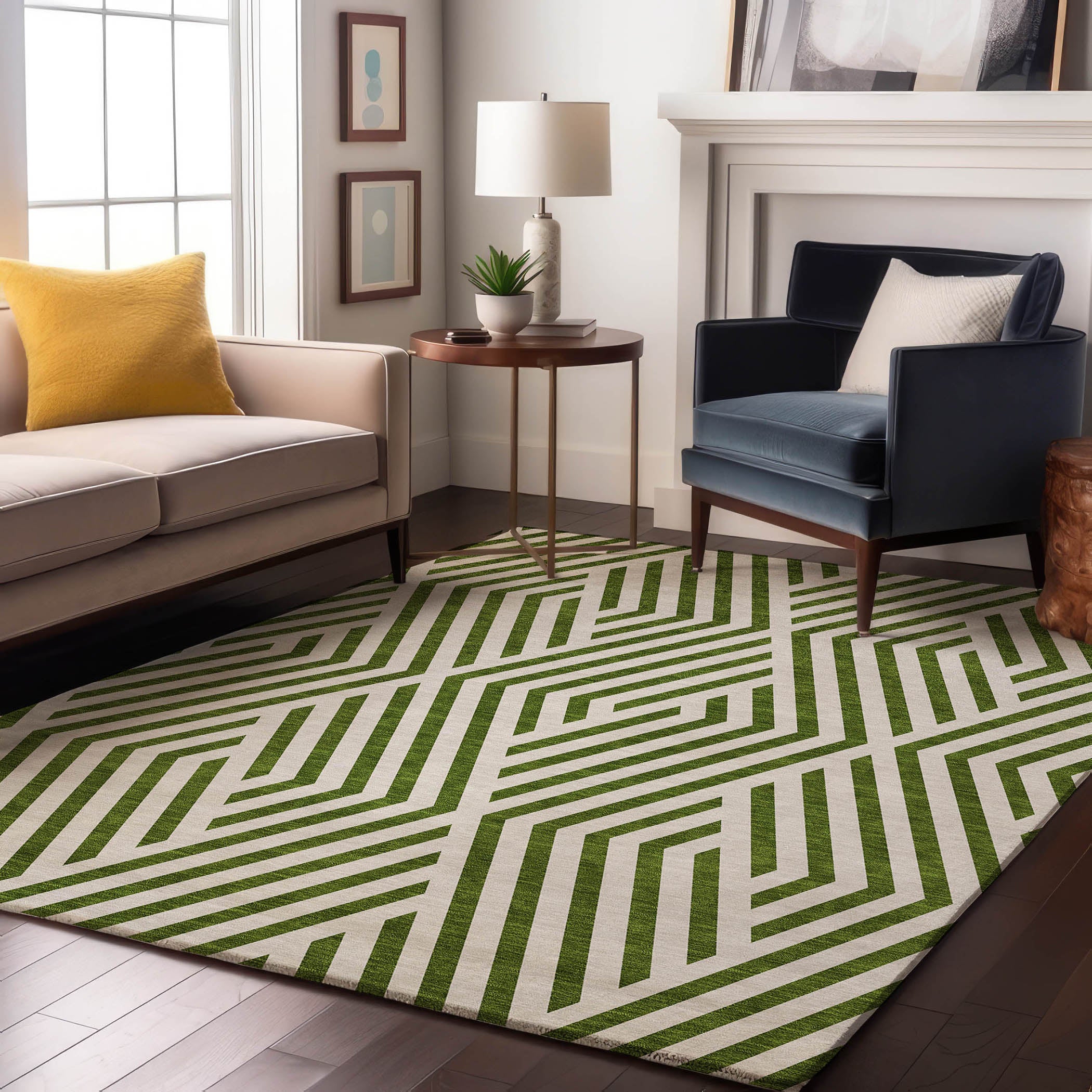 Oaxaca Machine Washable Transitional Olive Green Rug 2'6" x 3'10" #shape_Rectangle