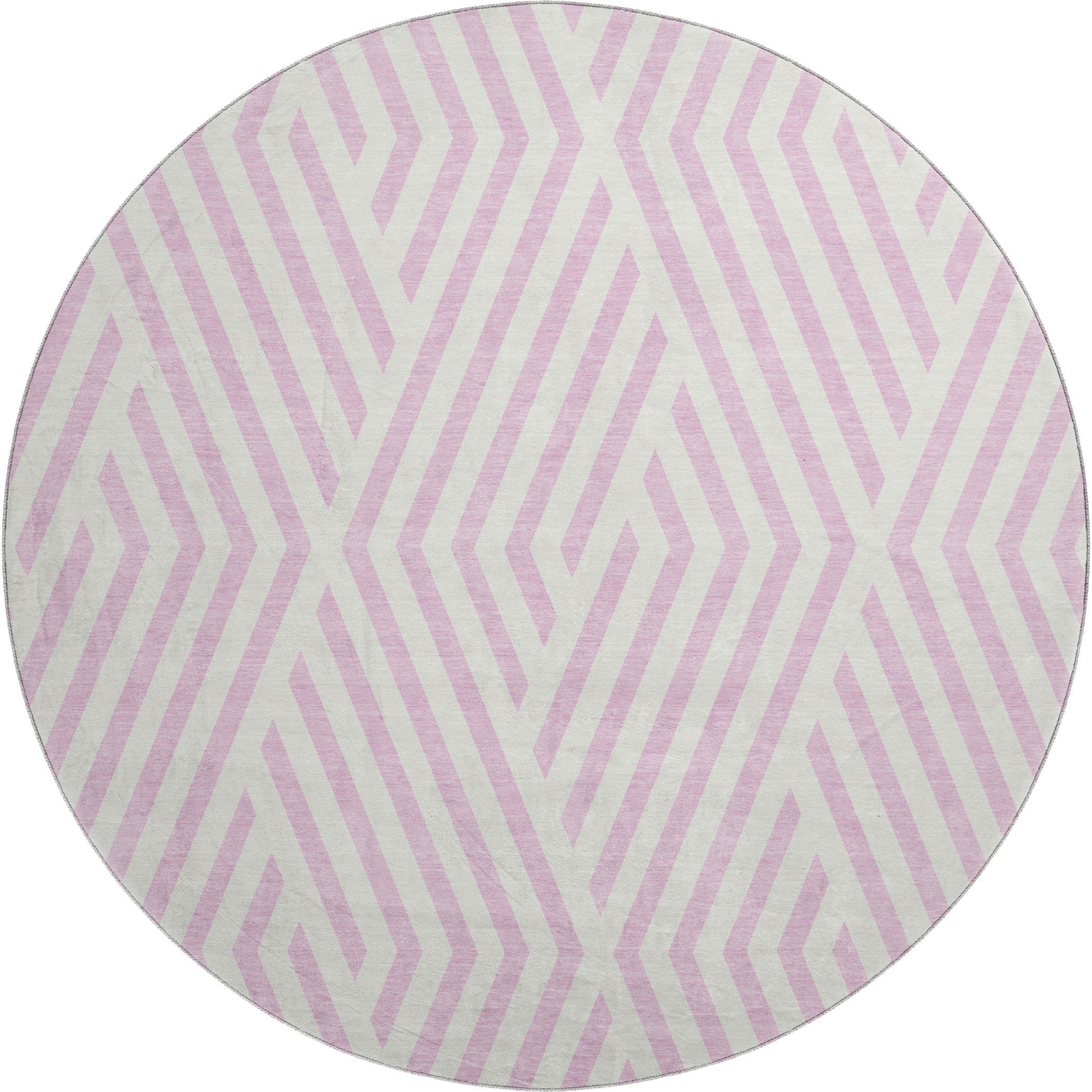 Oaxaca Machine Washable Transitional Pink Rug 8' x 8' #shape_Round