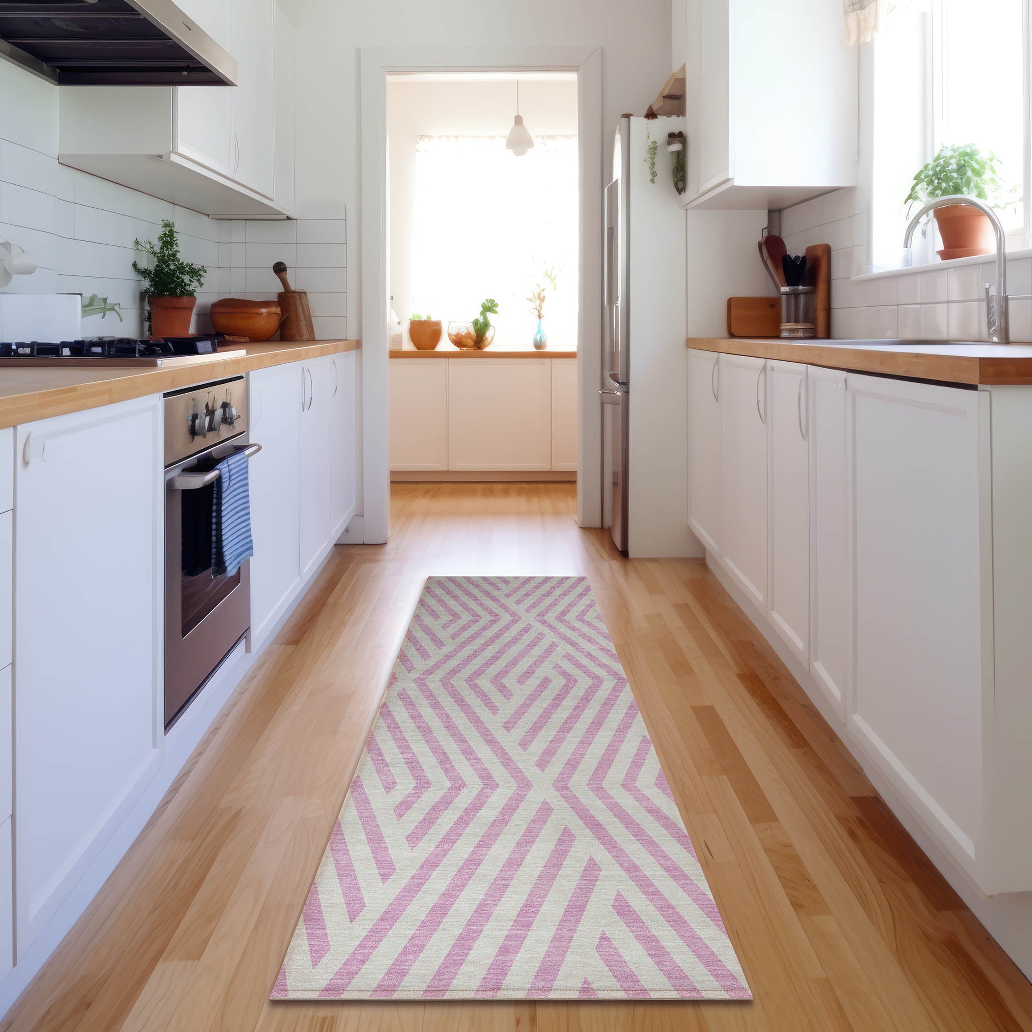 Oaxaca Machine Washable Transitional Pink Rug 2'3" x 7'6" #shape_Runner