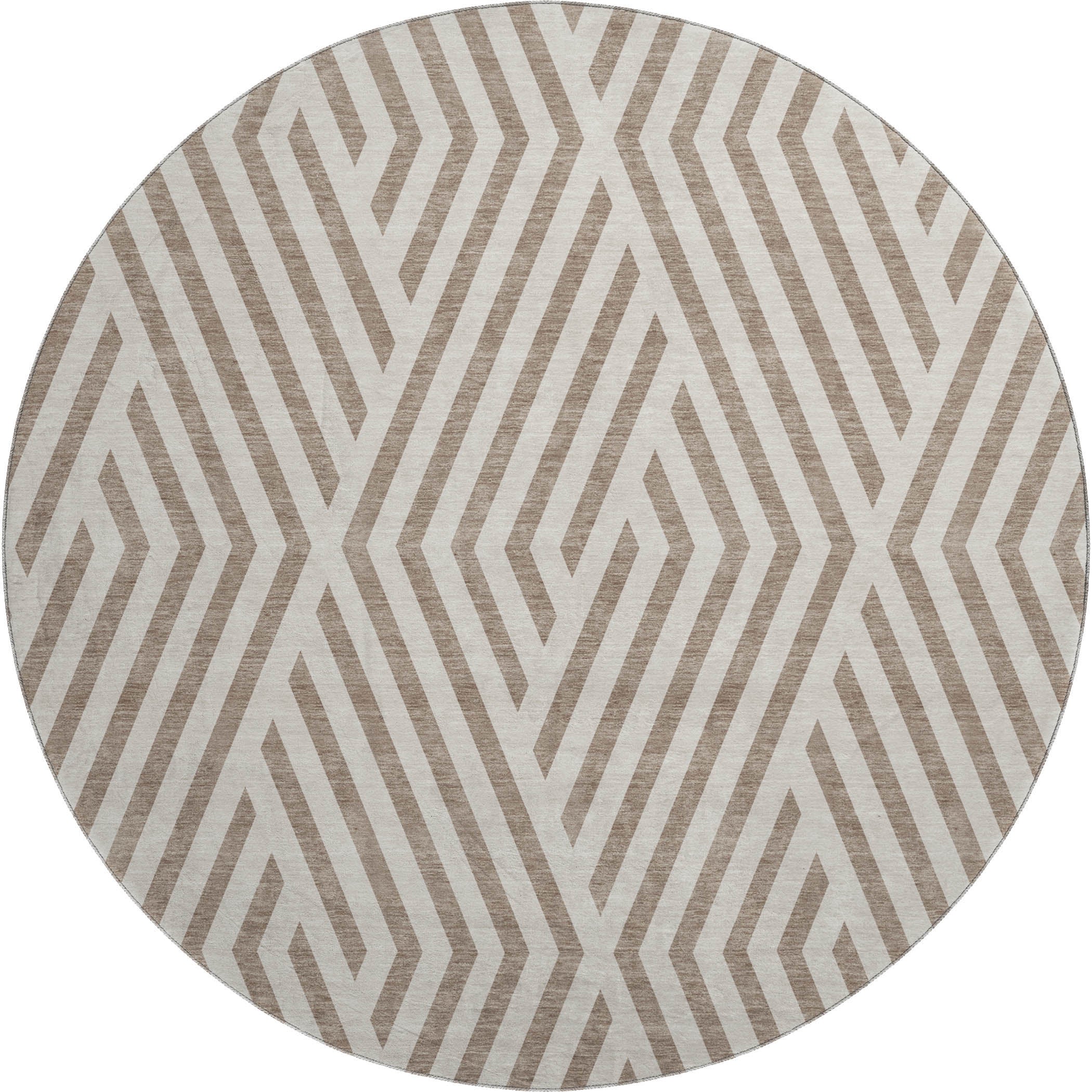 Oaxaca Machine Washable Transitional Taupe Brown Rug 8' x 8' #shape_Round