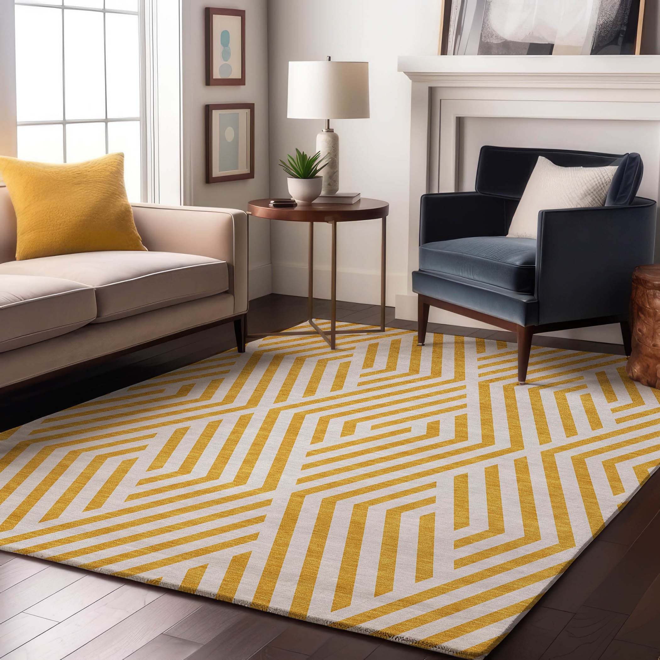 Oaxaca Machine Washable Transitional Yellow Gold Rug 2'6" x 3'10" #shape_Rectangle