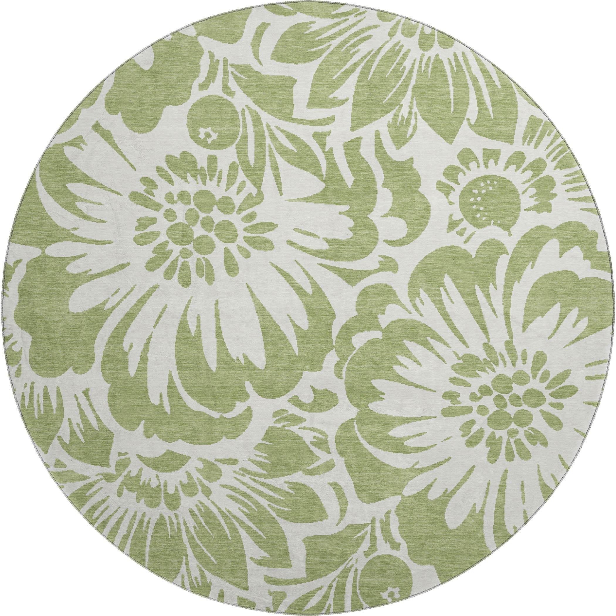 Cartagena Machine Washable Transitional Aloe Green Rug 8' x 8' #shape_Round