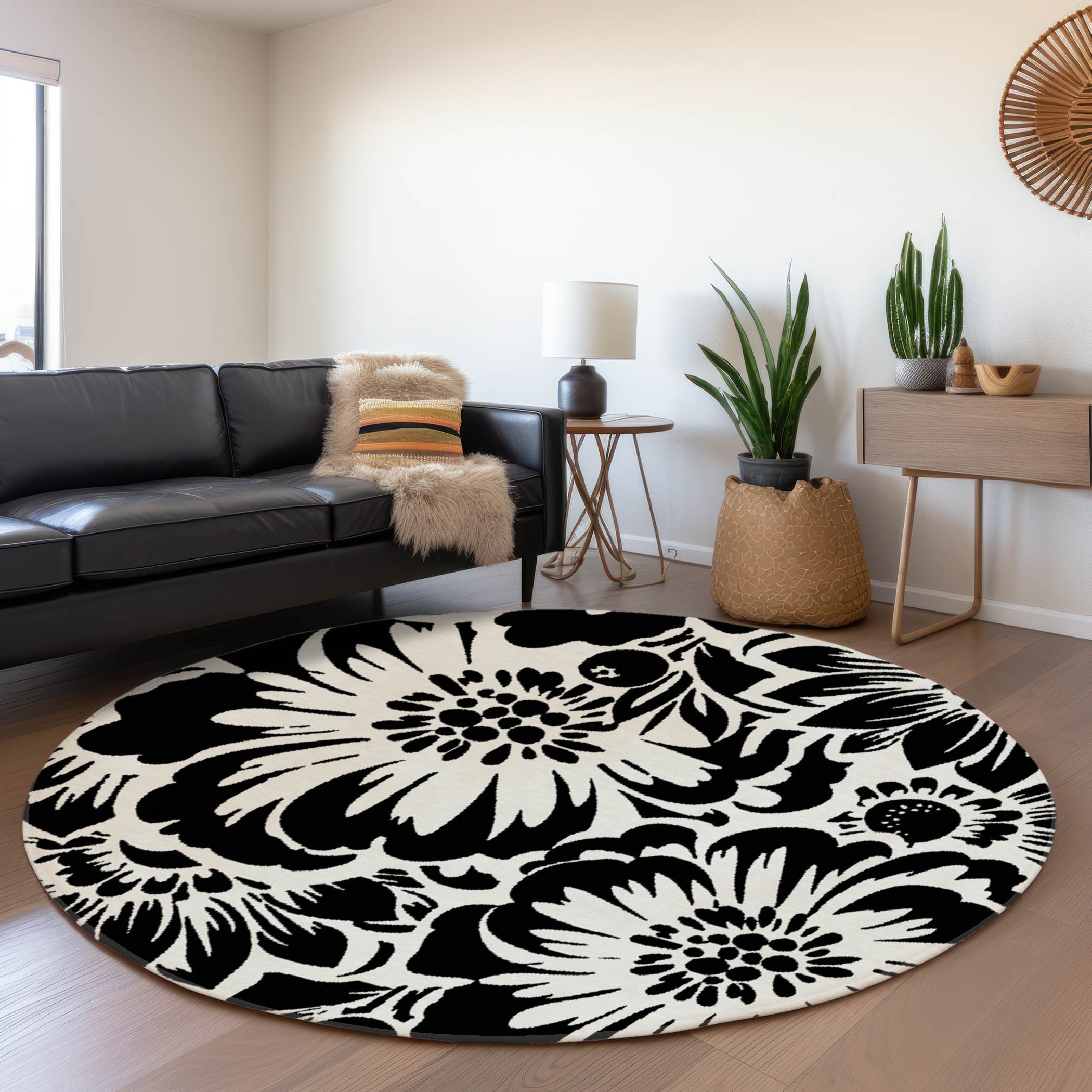 Cartagena Machine Washable Transitional Black Rug 8' x 8' #shape_Round