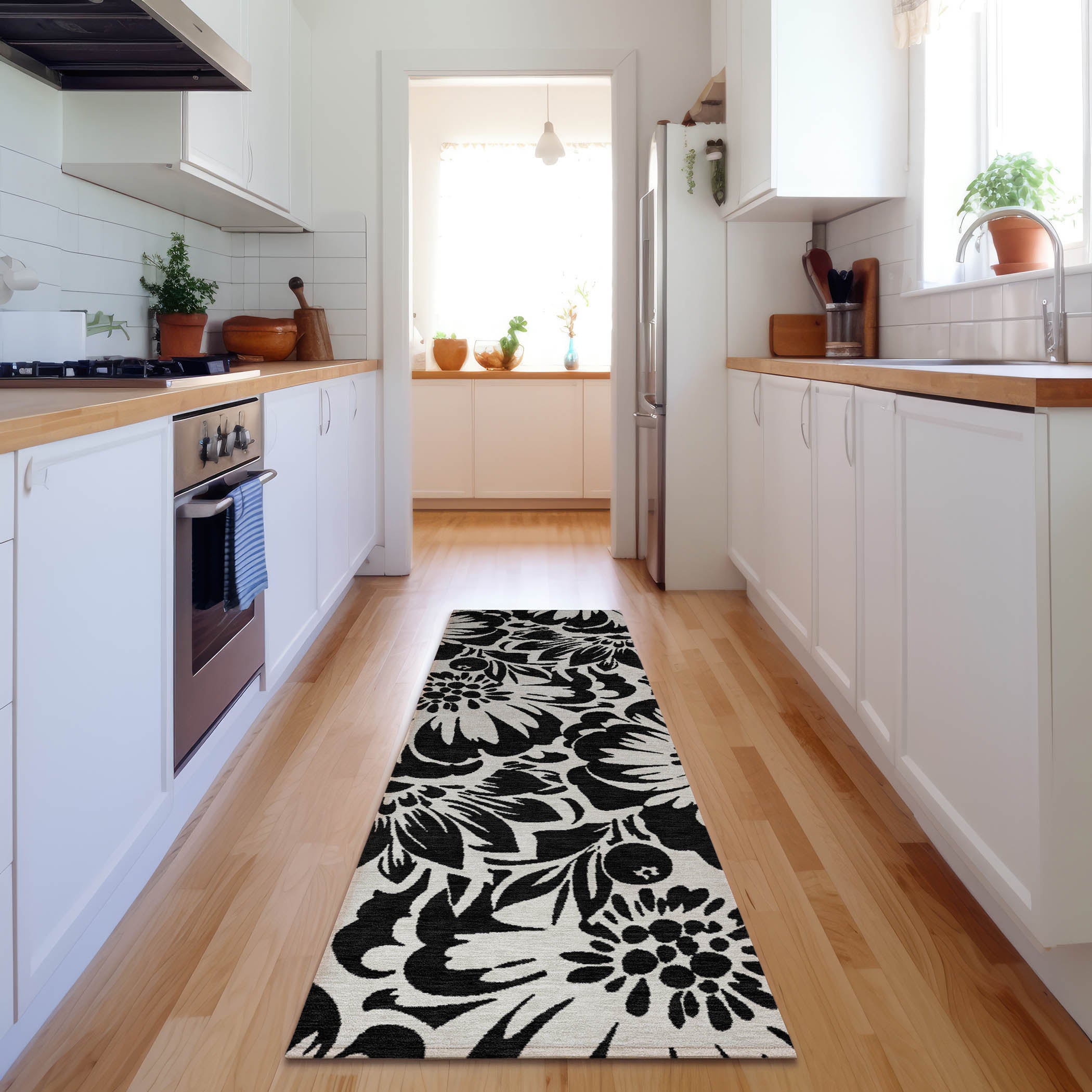 Cartagena Machine Washable Transitional Black Rug 2'3" x 7'6" #shape_Runner