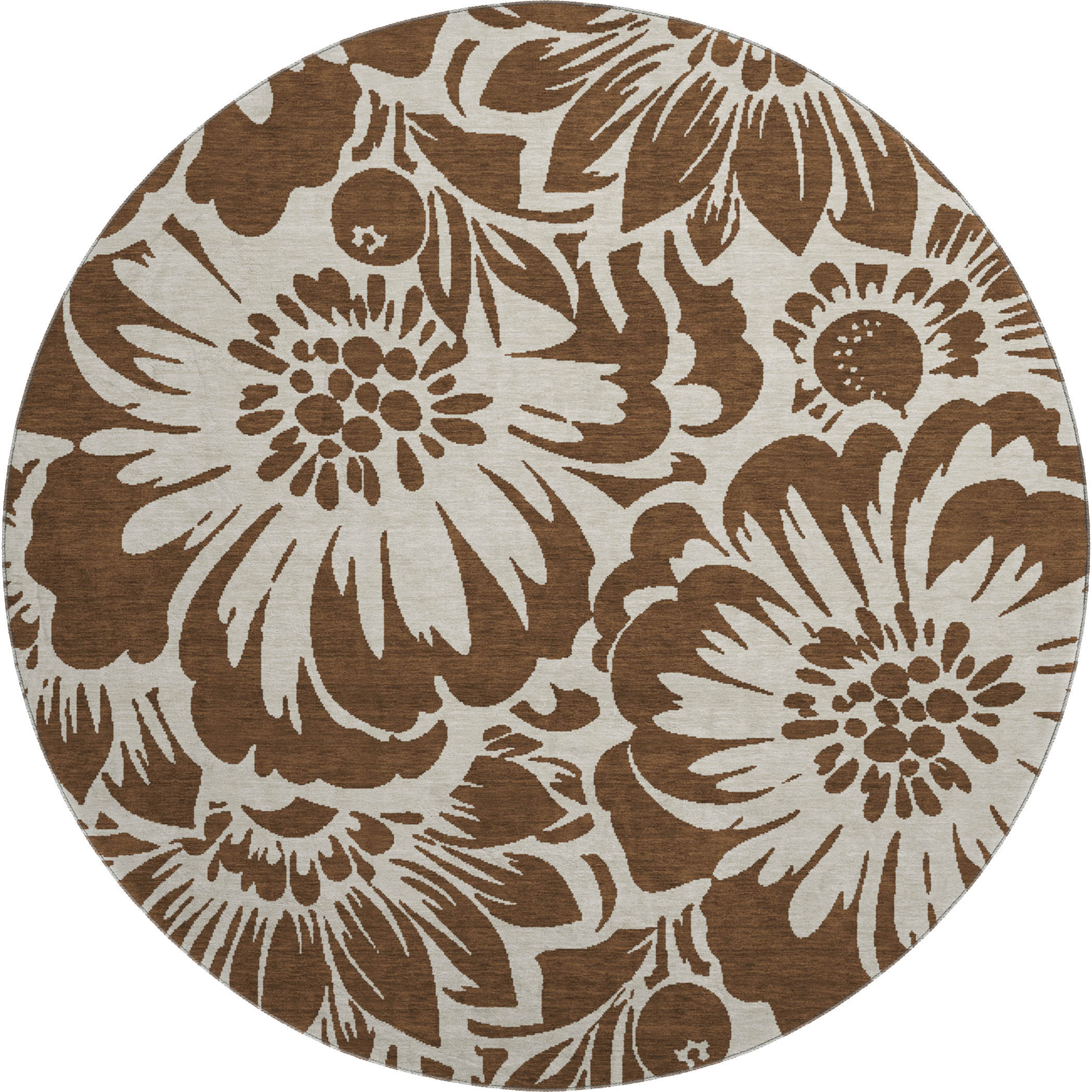 Cartagena Machine Washable Transitional Brown Rug 8' x 8' #shape_Round