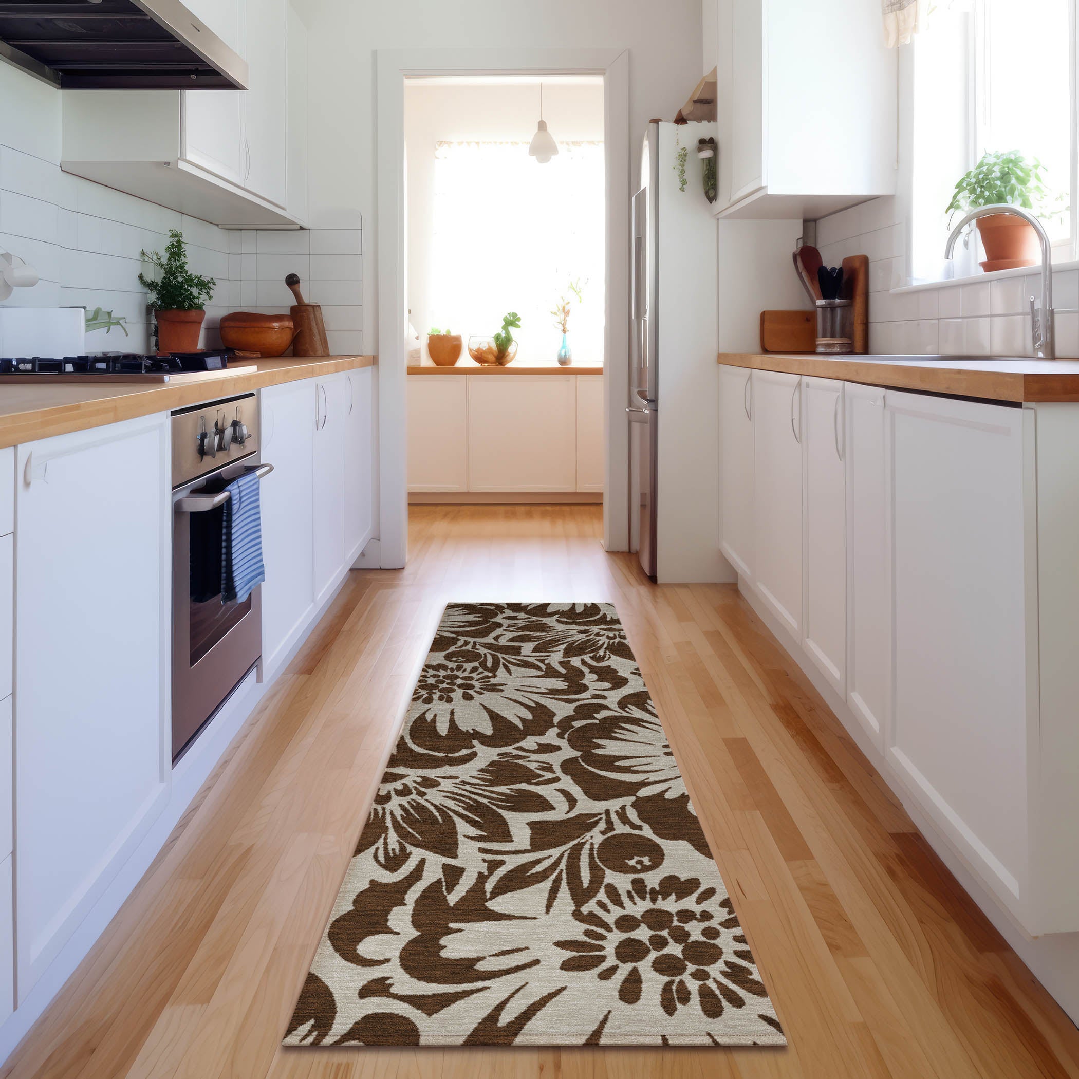 Cartagena Machine Washable Transitional Brown Rug 2'3" x 7'6" #shape_Runner