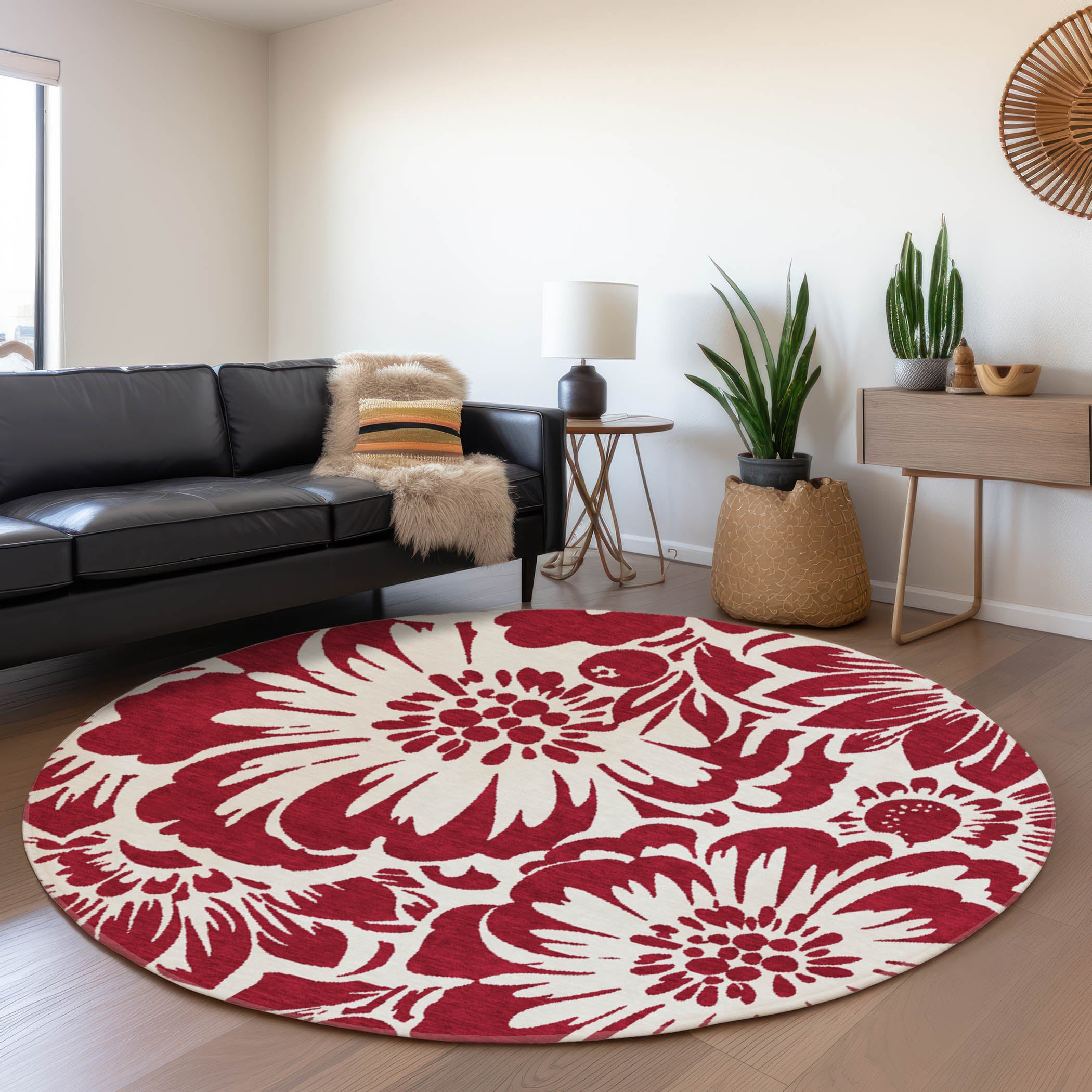 Cartagena Machine Washable Transitional Burgundy Red Rug 8' x 8' #shape_Round