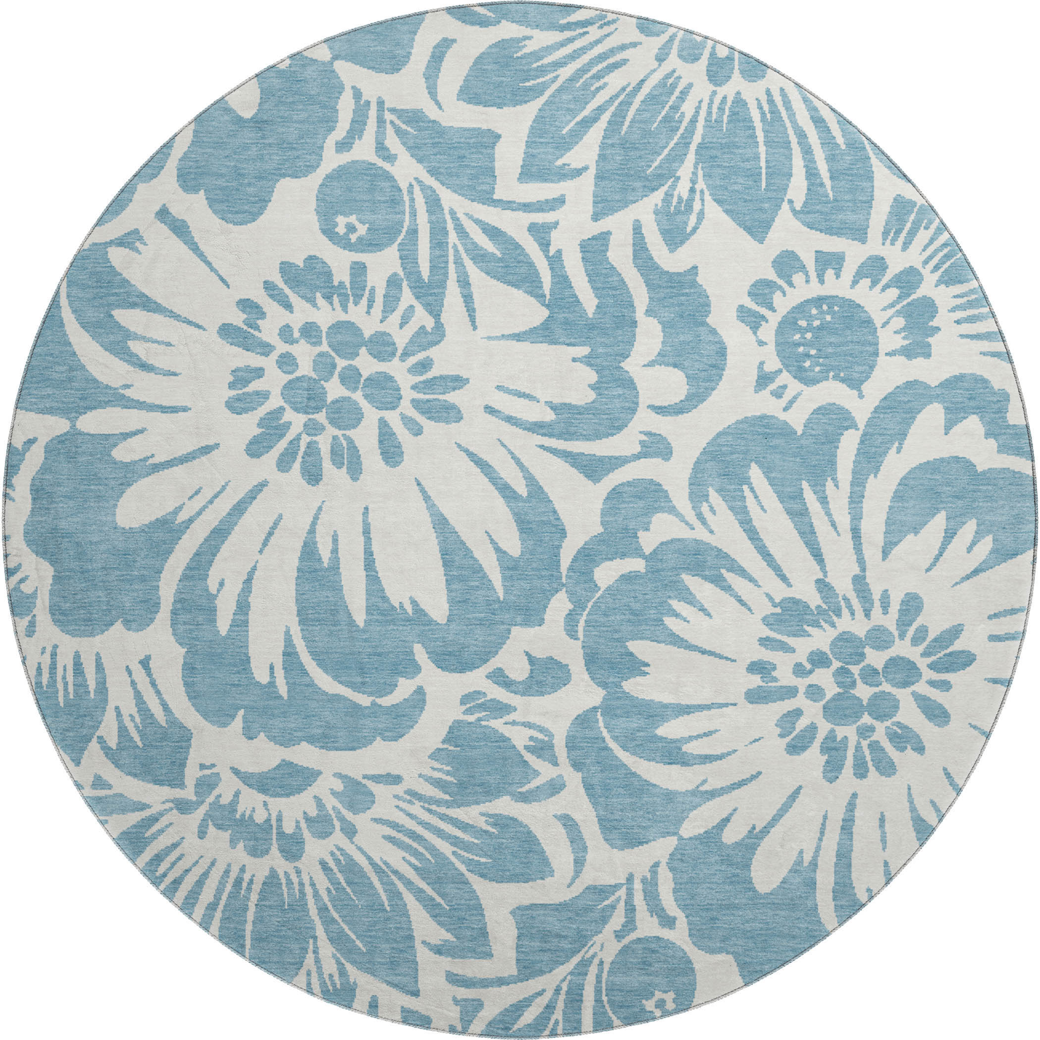 Cartagena Machine Washable Transitional Denim Blue Rug 8' x 8' #shape_Round