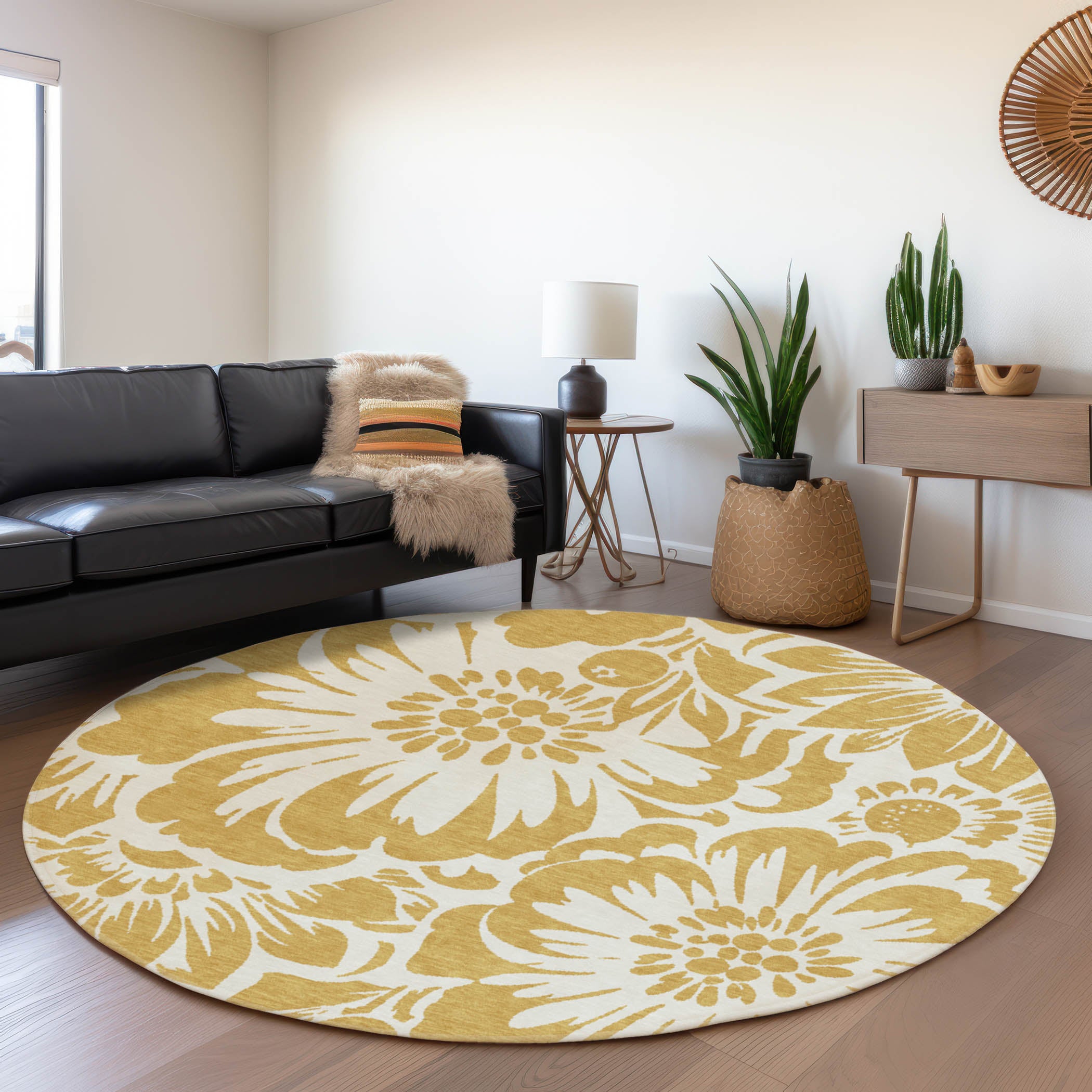 Cartagena Machine Washable Transitional Gold Rug 8' x 8' #shape_Round