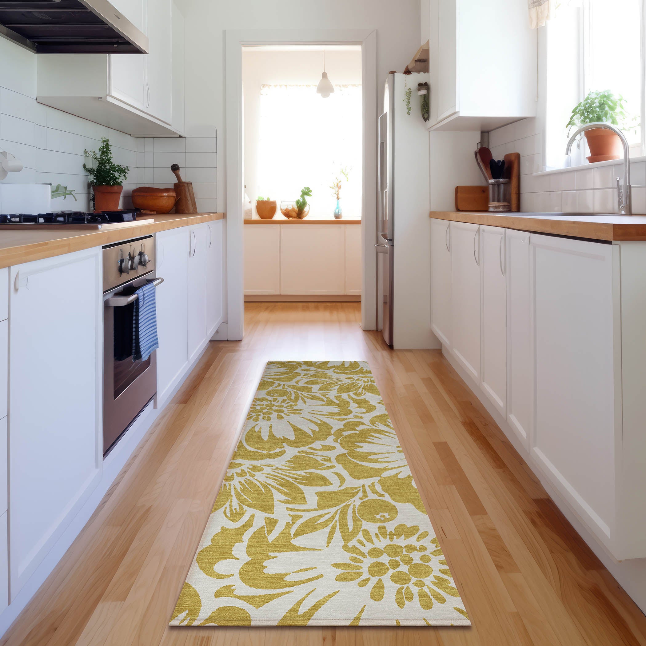 Cartagena Machine Washable Transitional Gold Rug 2'3" x 7'6" #shape_Runner