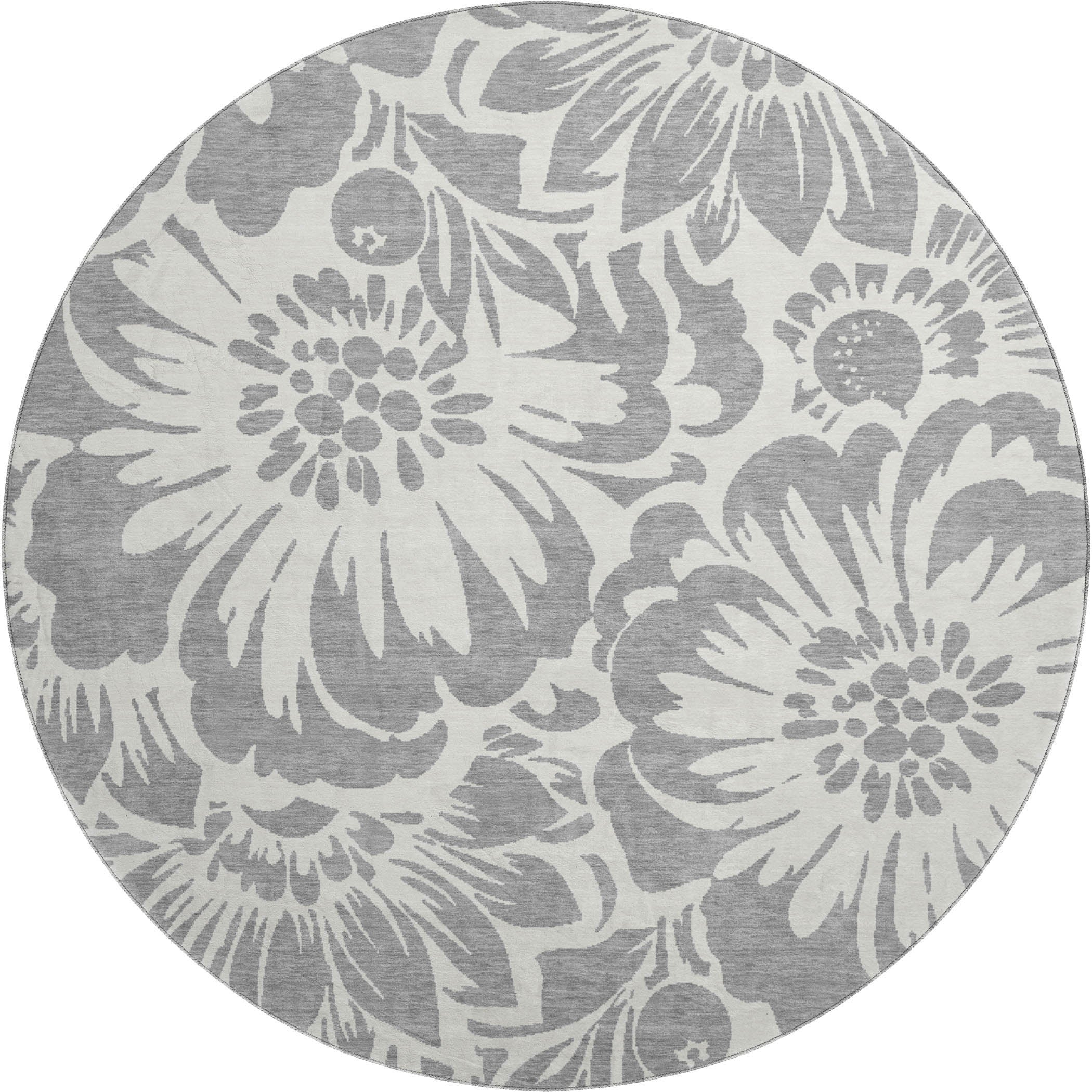 Cartagena Machine Washable Transitional Gray Rug 8' x 8' #shape_Round