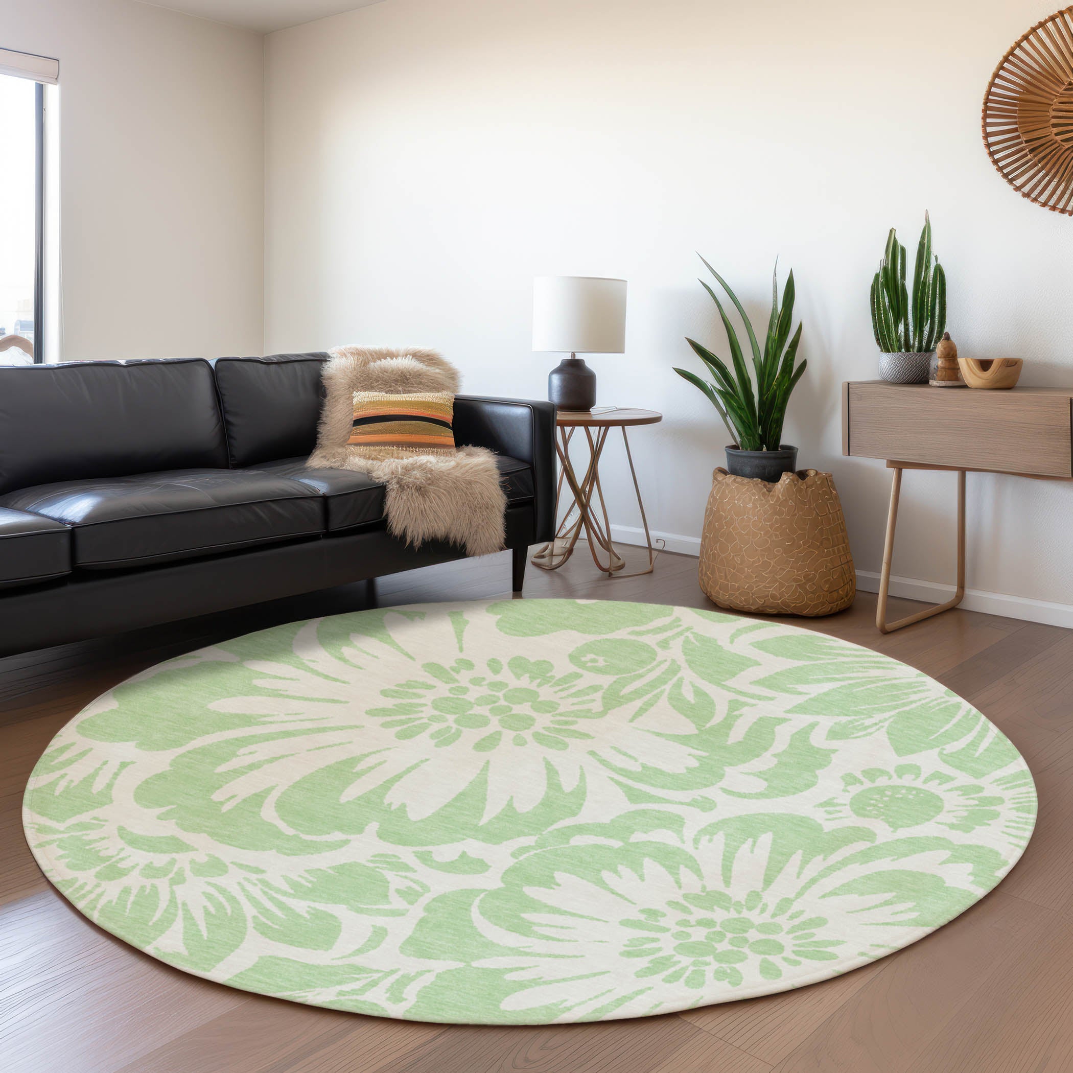 Cartagena Machine Washable Transitional Mint Green Rug 8' x 8' #shape_Round