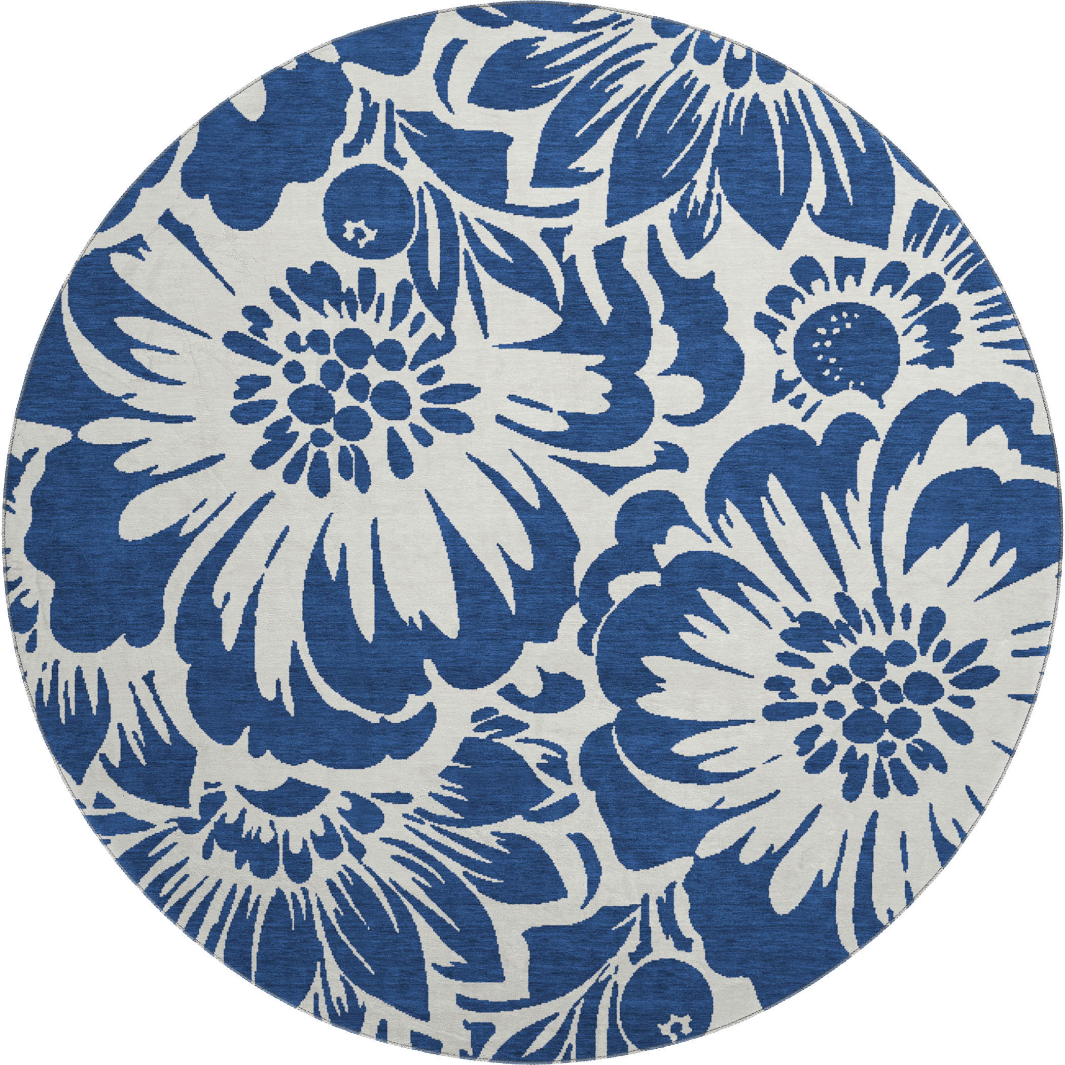 Cartagena Machine Washable Transitional Navy Blue Rug 8' x 8' #shape_Round