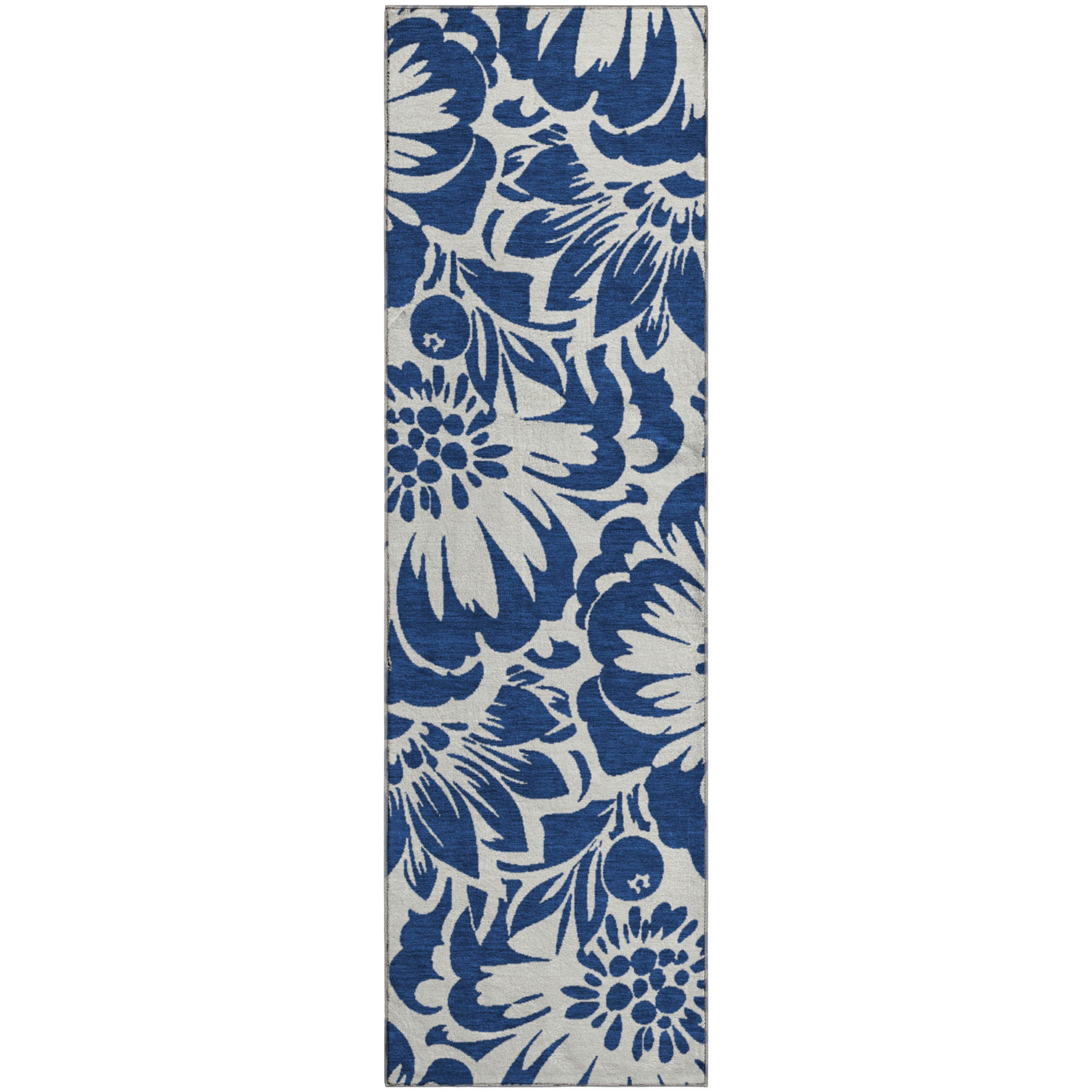 Cartagena Machine Washable Transitional Navy Blue Rug 2'3" x 7'6" #shape_Runner