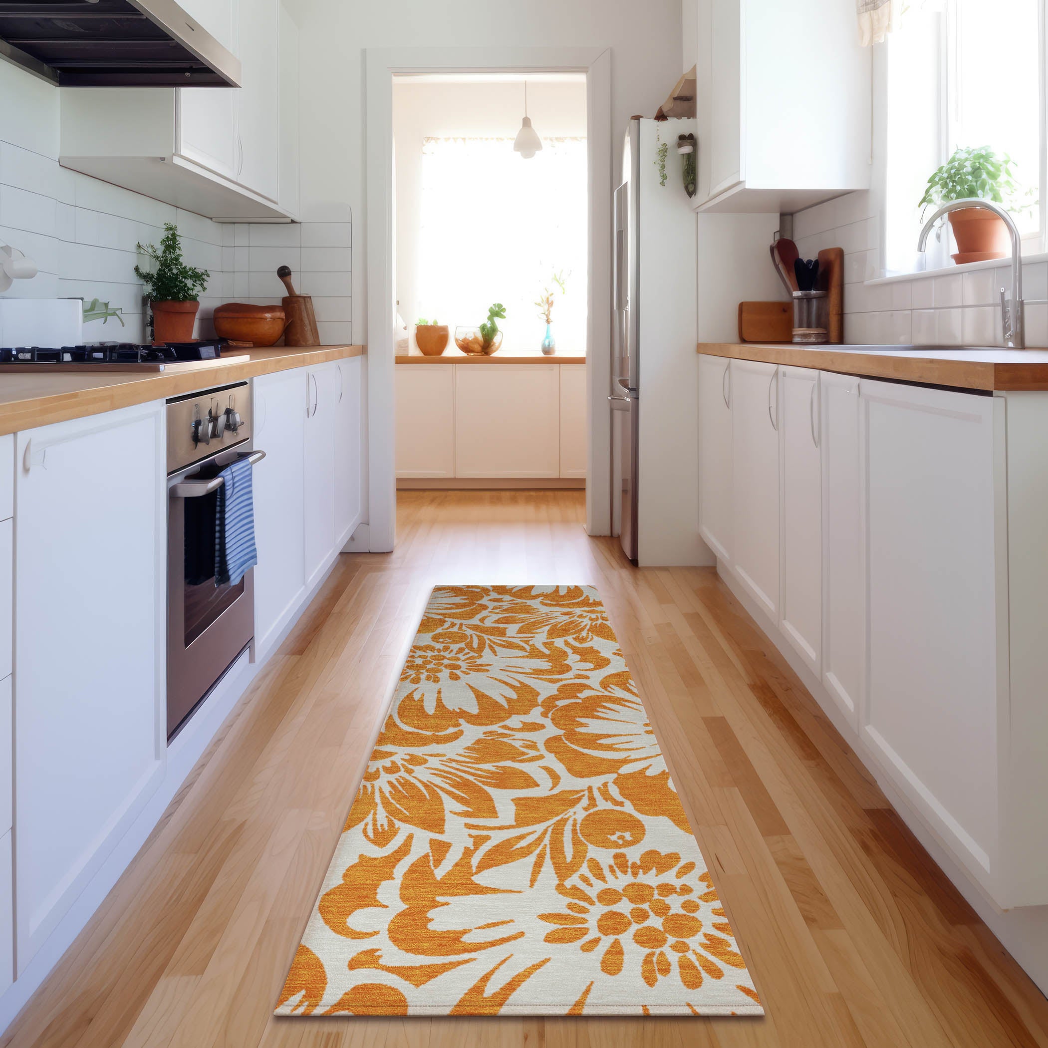 Cartagena Machine Washable Transitional Orange Rug 2'3" x 7'6" #shape_Runner