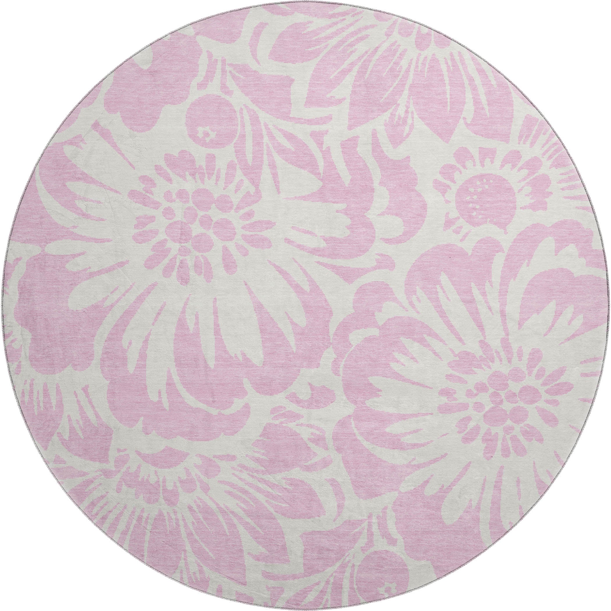 Cartagena Machine Washable Transitional Pink Rug 8' x 8' #shape_Round