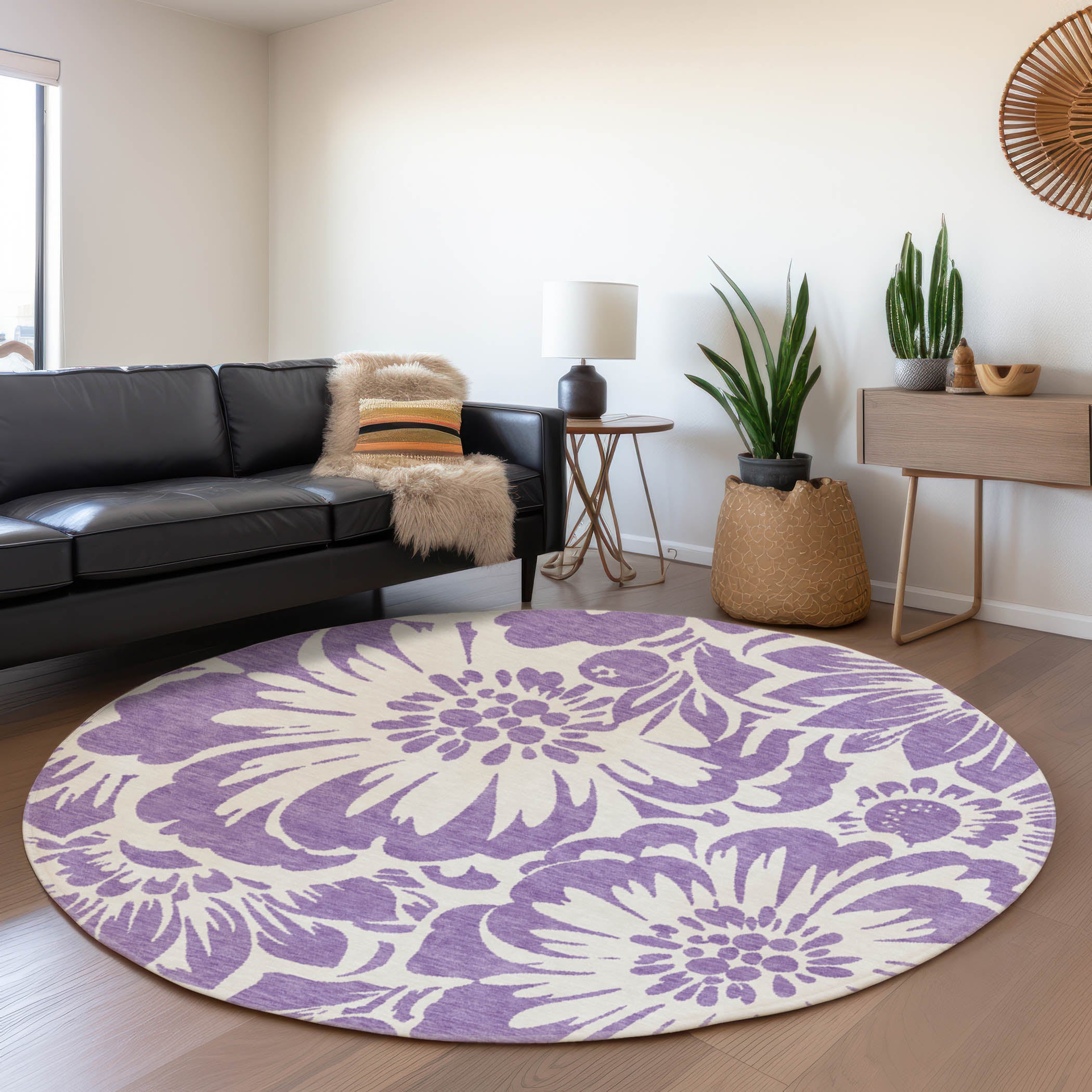 Cartagena Machine Washable Transitional Purple Rug 8' x 8' #shape_Round