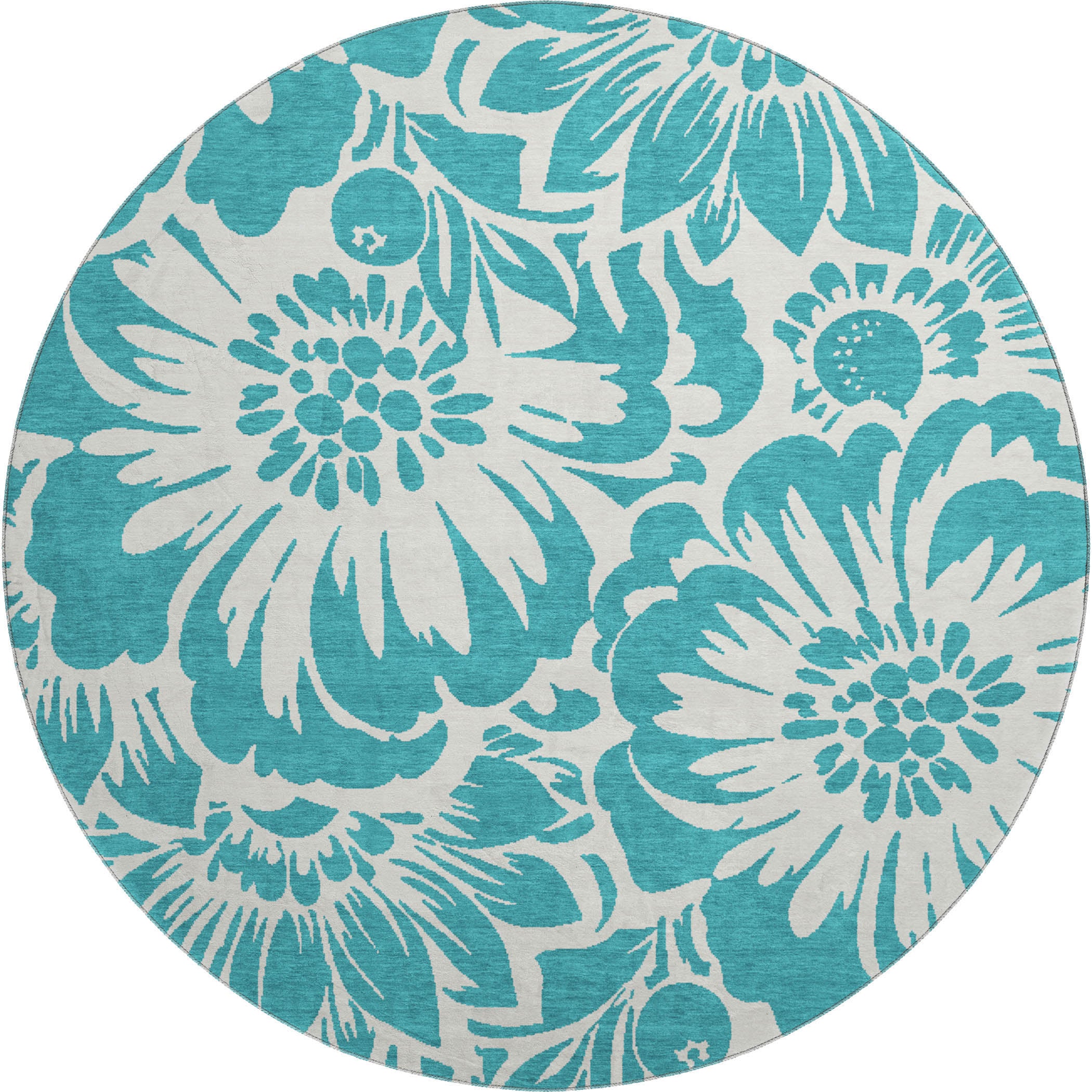 Cartagena Machine Washable Transitional Teal Rug 8' x 8' #shape_Round