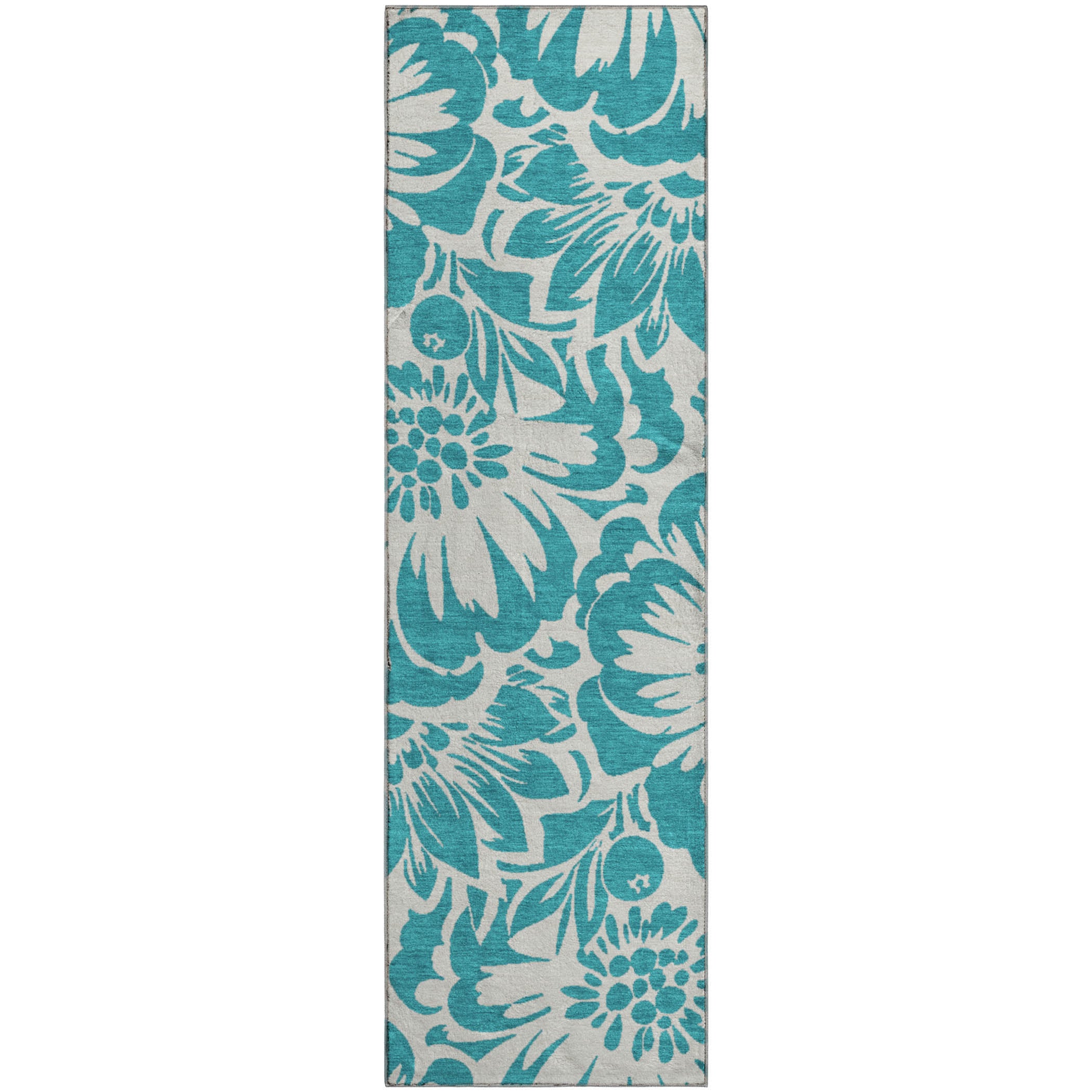 Cartagena Machine Washable Transitional Teal Rug 2'3" x 7'6" #shape_Runner