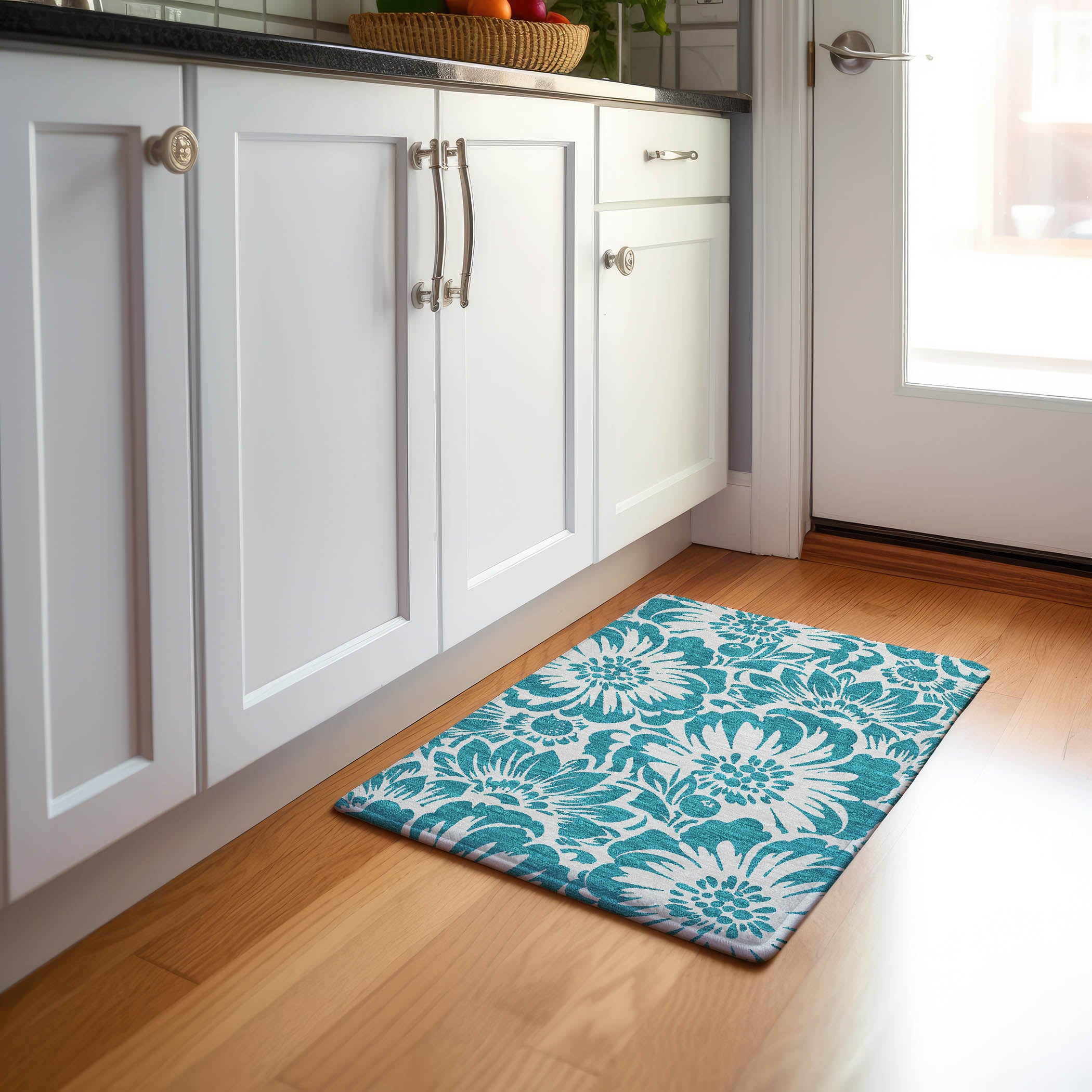 Cartagena Machine Washable Transitional Teal Rug 1'8" x 2'6" #shape_Rectangle