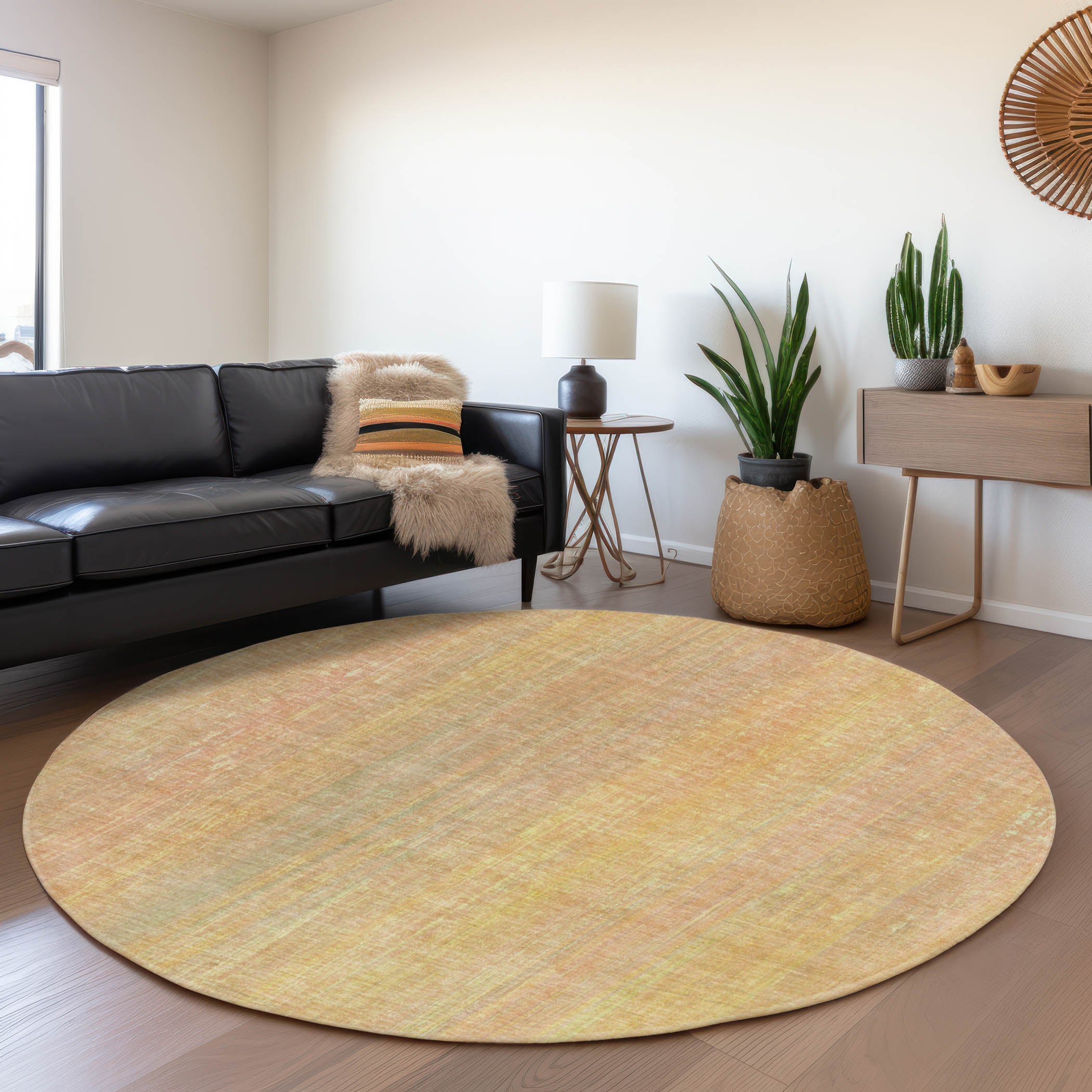Budapest Machine Washable Transitional Blush Pink Rug 8' x 8' #shape_Round