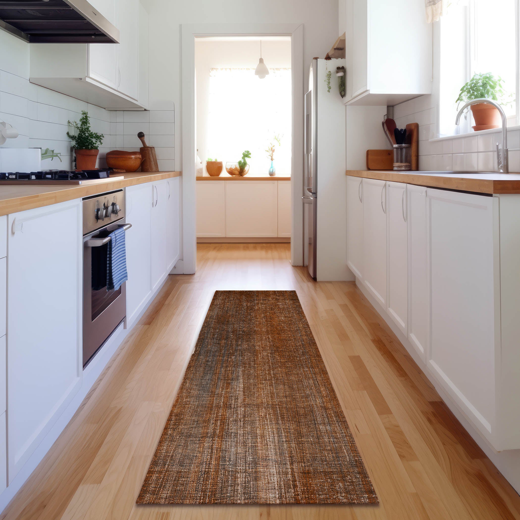 Budapest Machine Washable Transitional Paprika Orange Rug 2'3" x 7'6" #shape_Runner