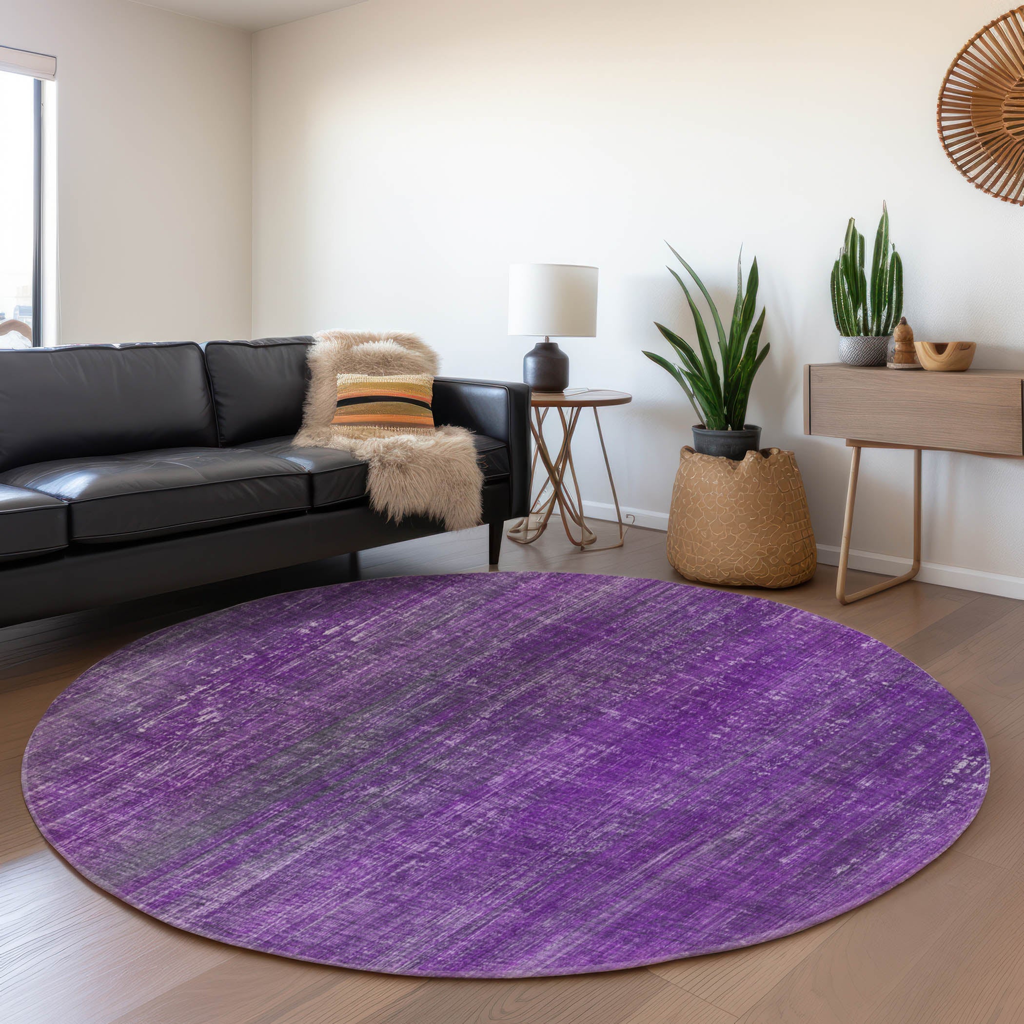 Budapest Machine Washable Transitional Purple Rug 8' x 8' #shape_Round