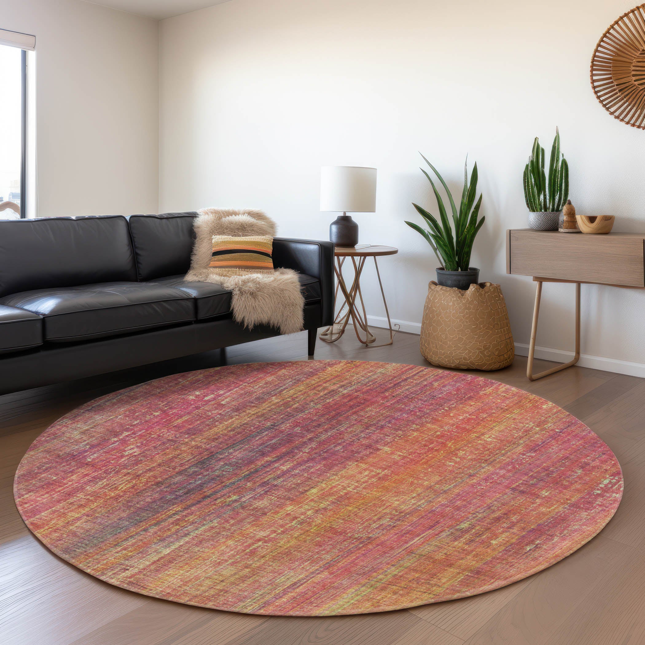 Budapest Machine Washable Transitional Red Rug 8' x 8' #shape_Round