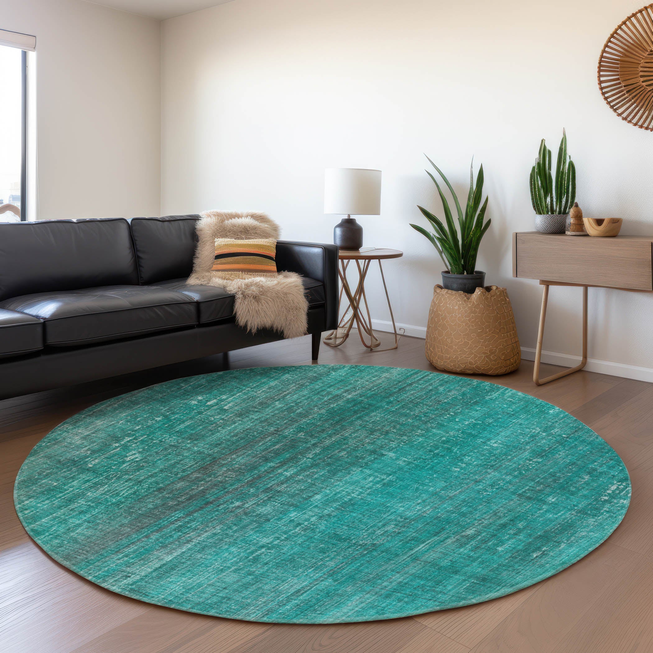Budapest Machine Washable Transitional Teal Rug 8' x 8' #shape_Round