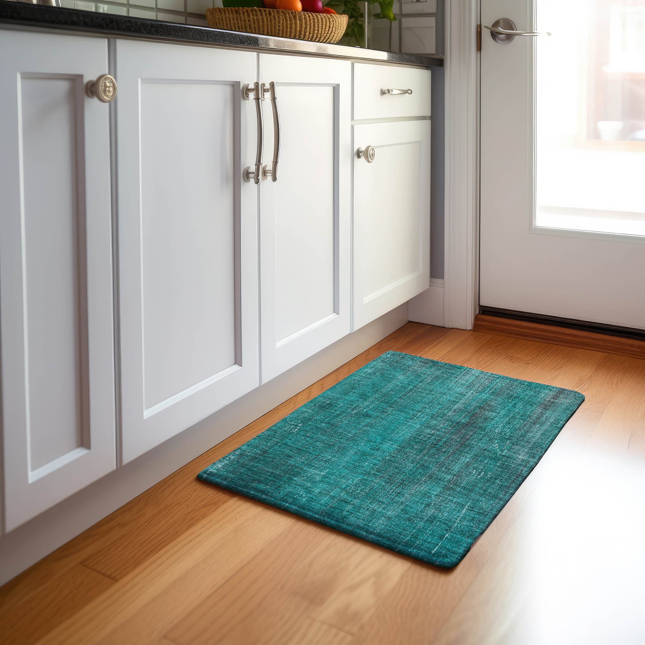 Budapest Machine Washable Transitional Teal Rug 1'8" x 2'6" #shape_Rectangle