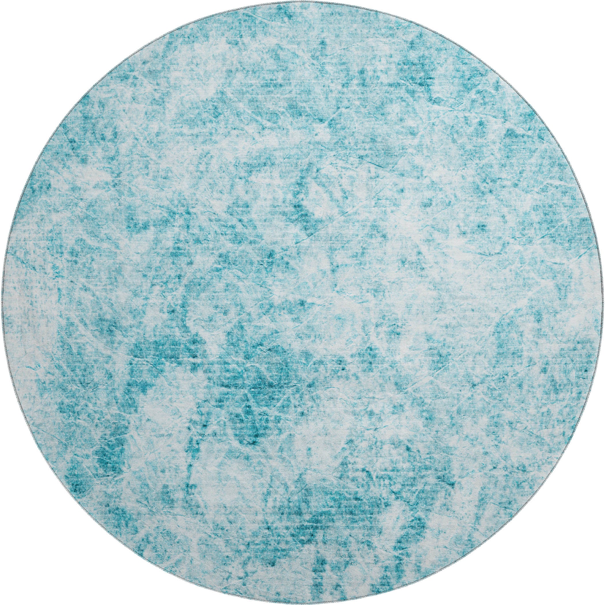 Santorini Machine Washable Transitional Teal Rug 8' x 8' #shape_Round