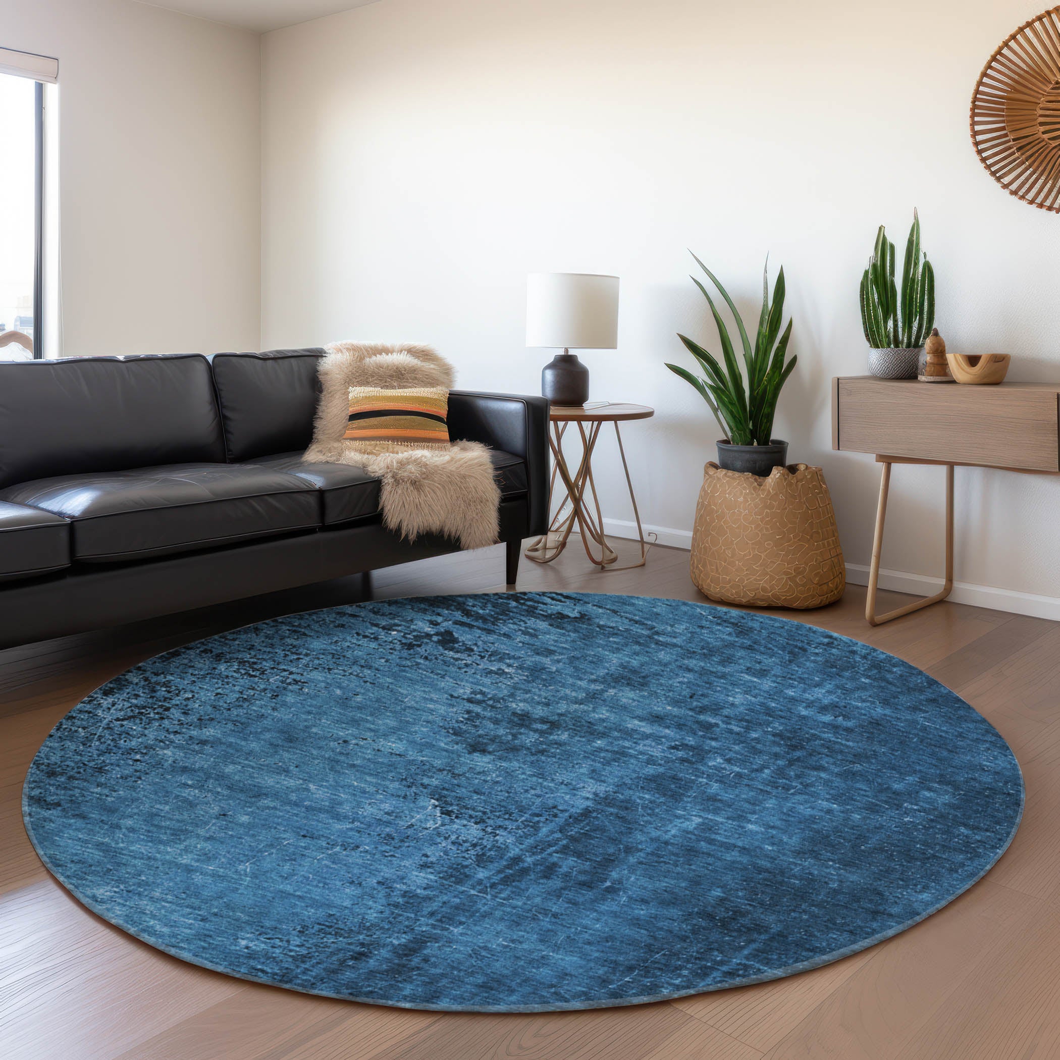 Jaipur Machine Washable Transitional Navy Blue Rug 8' x 8' #shape_Round