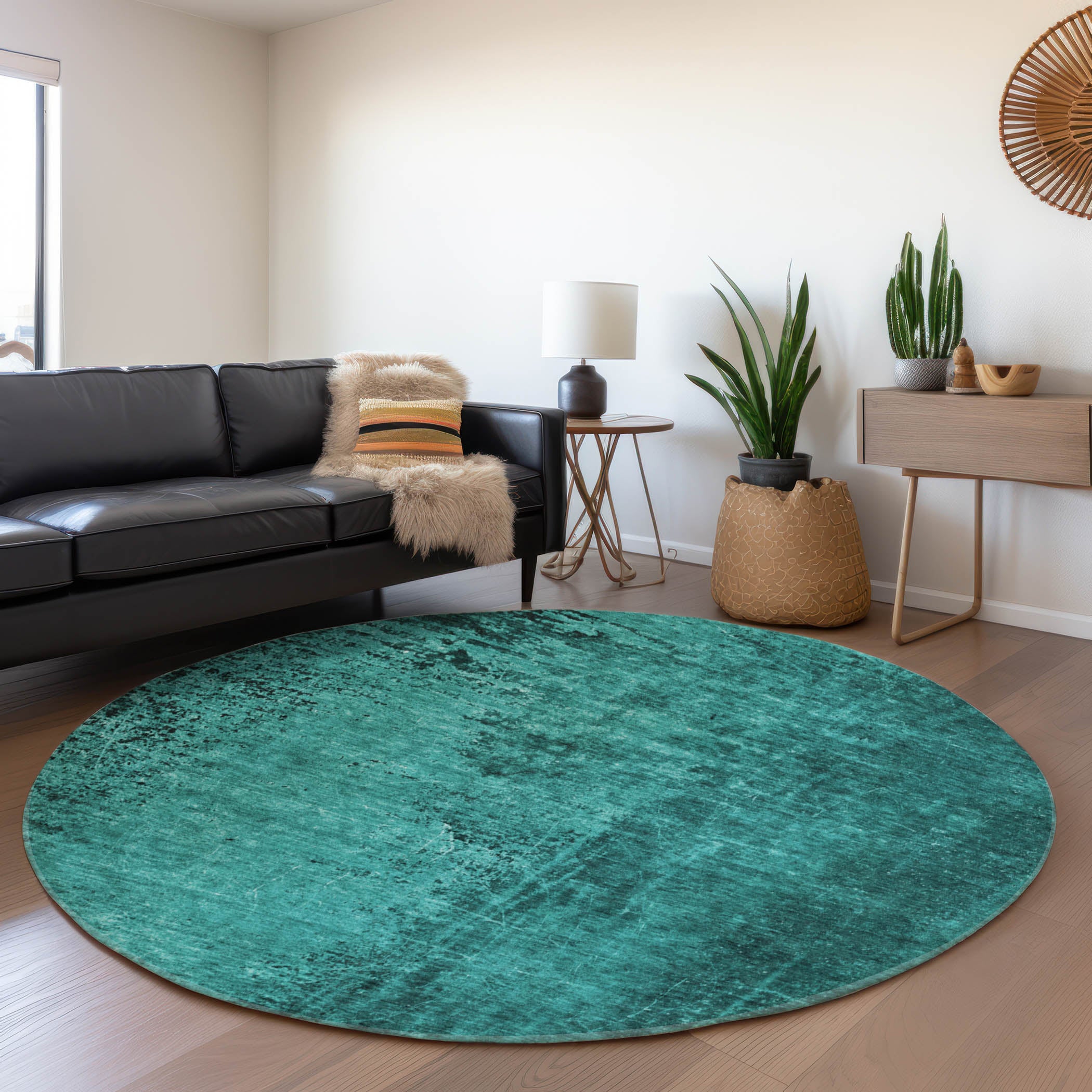Jaipur Machine Washable Transitional Teal Rug 8' x 8' #shape_Round