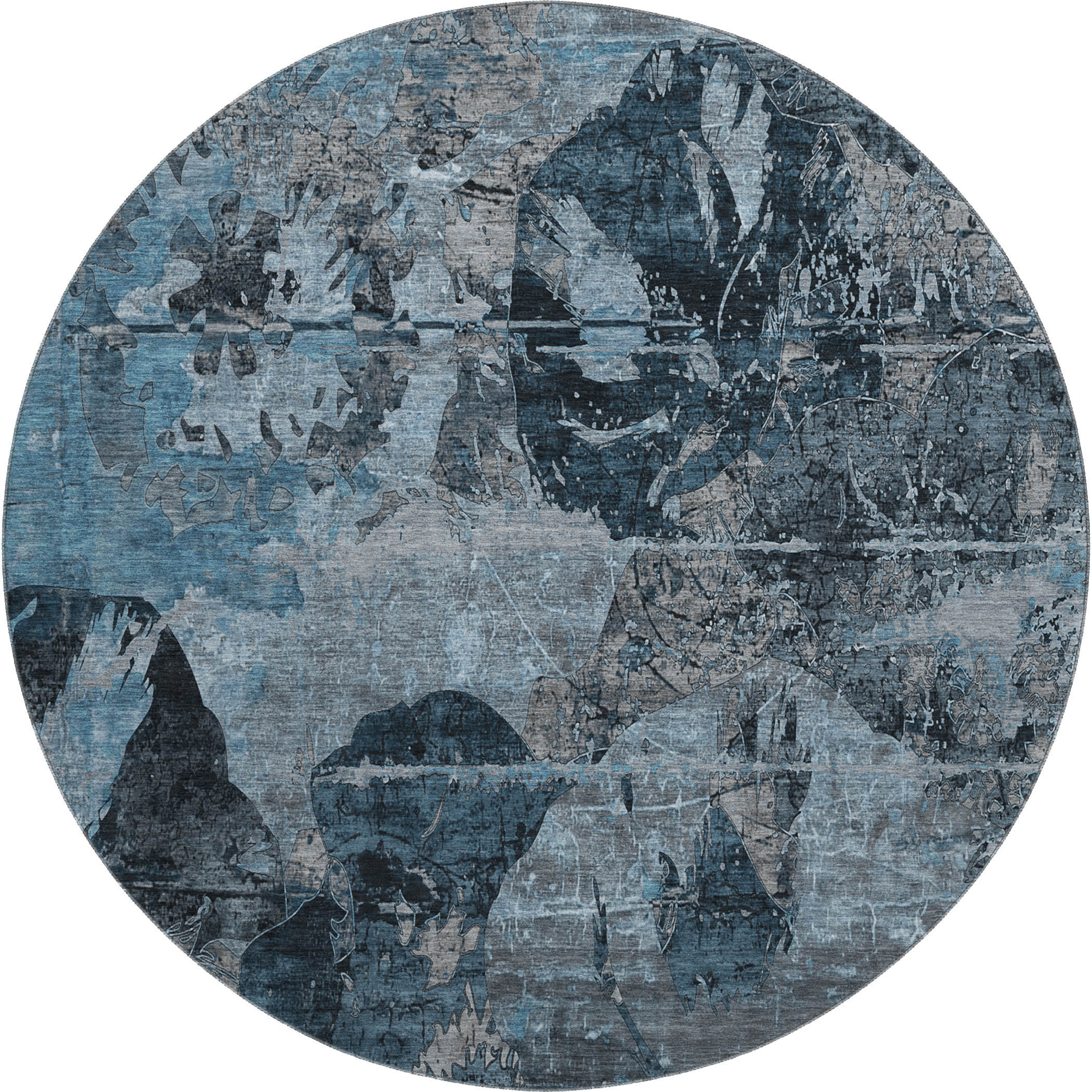 Dublin Machine Washable Transitional Denim Blue Rug 8' x 8' #shape_Round