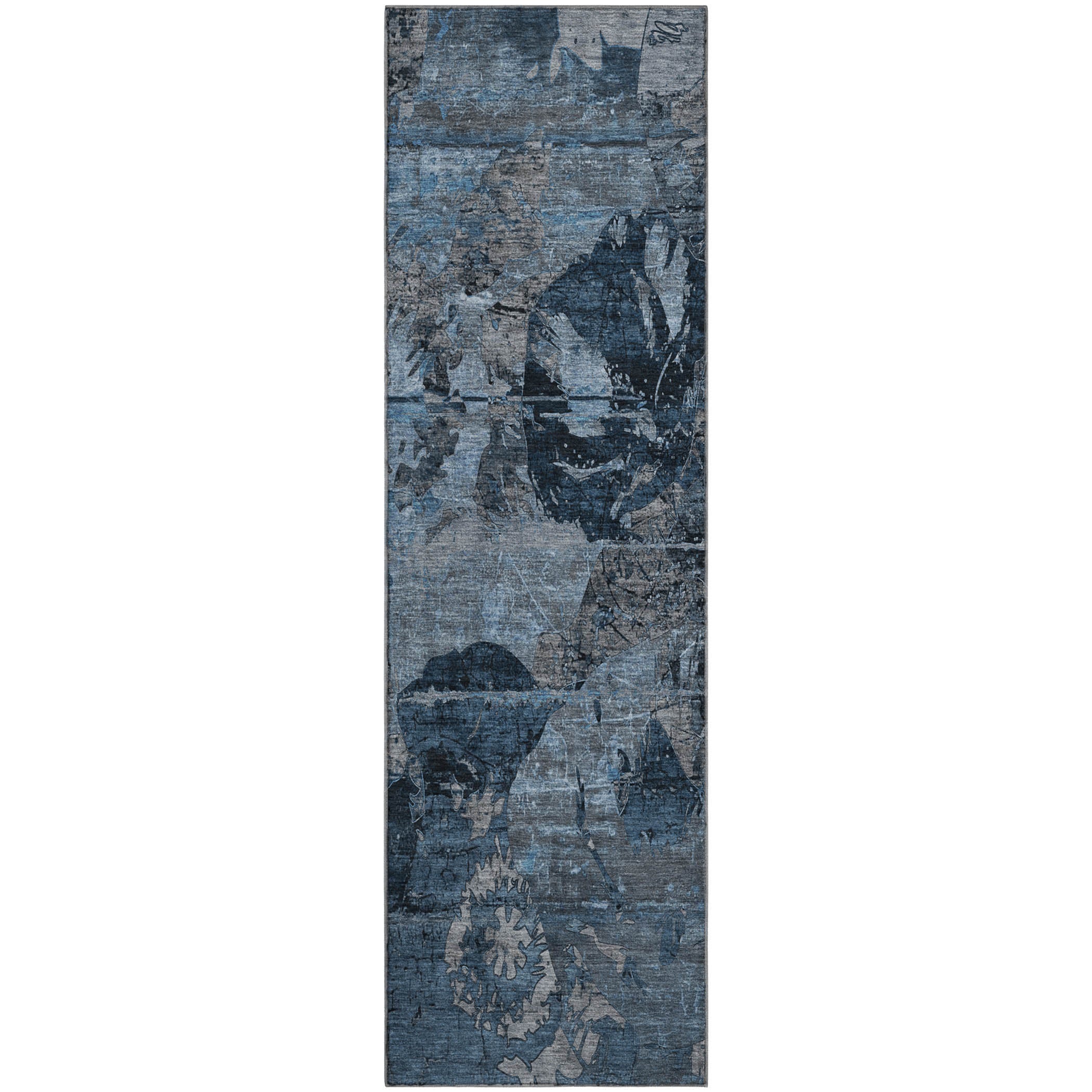 Dublin Machine Washable Transitional Denim Blue Rug 2'3" x 7'6" #shape_Runner