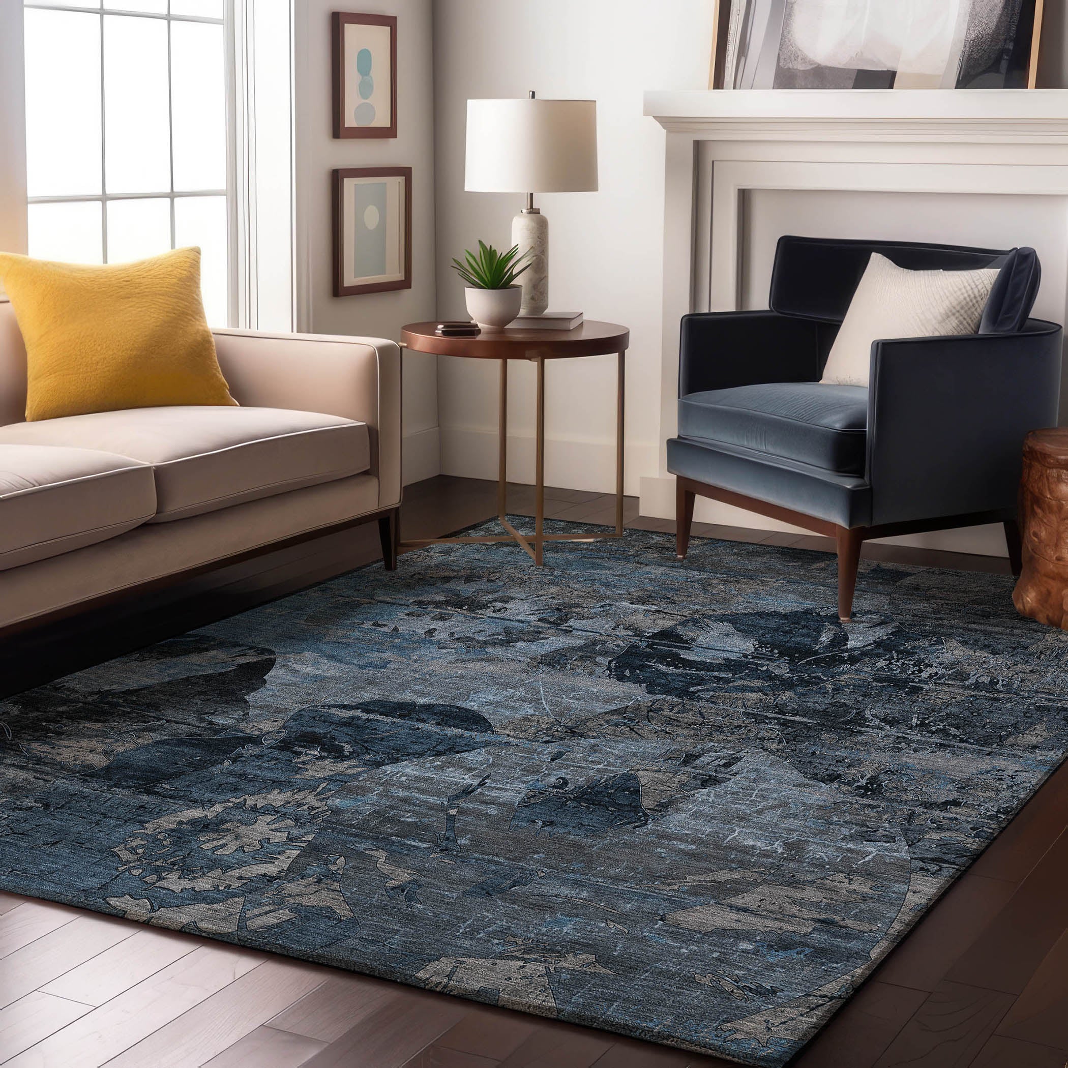 Dublin Machine Washable Transitional Denim Blue Rug 2'6" x 3'10" #shape_Rectangle