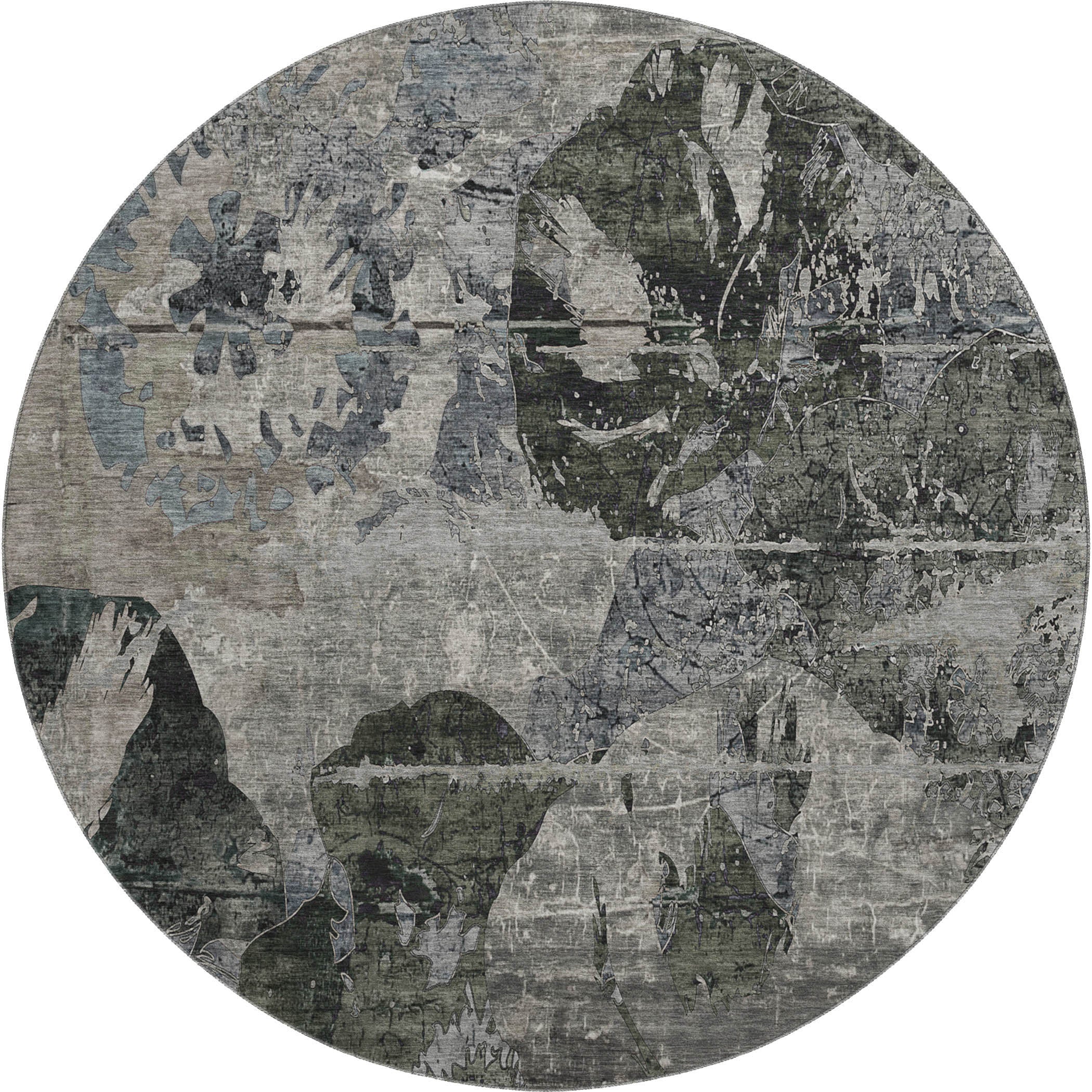 Dublin Machine Washable Transitional Gray Rug 8' x 8' #shape_Round