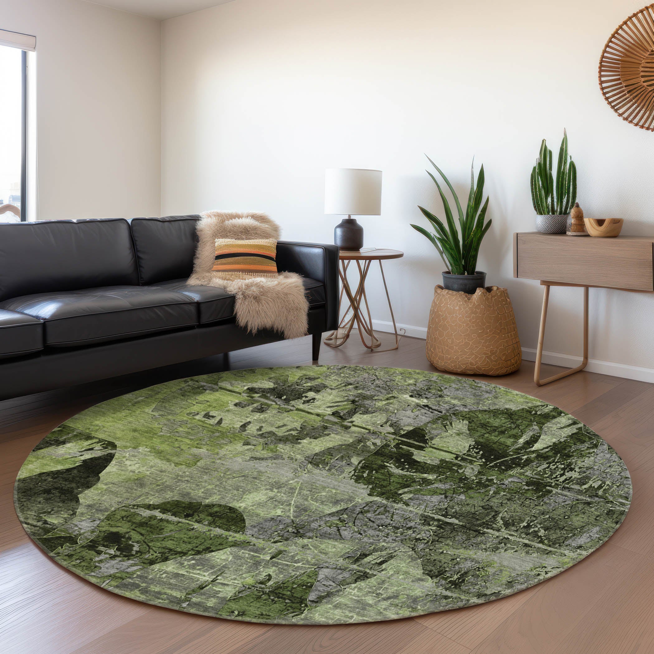 Dublin Machine Washable Transitional Green Rug 8' x 8' #shape_Round