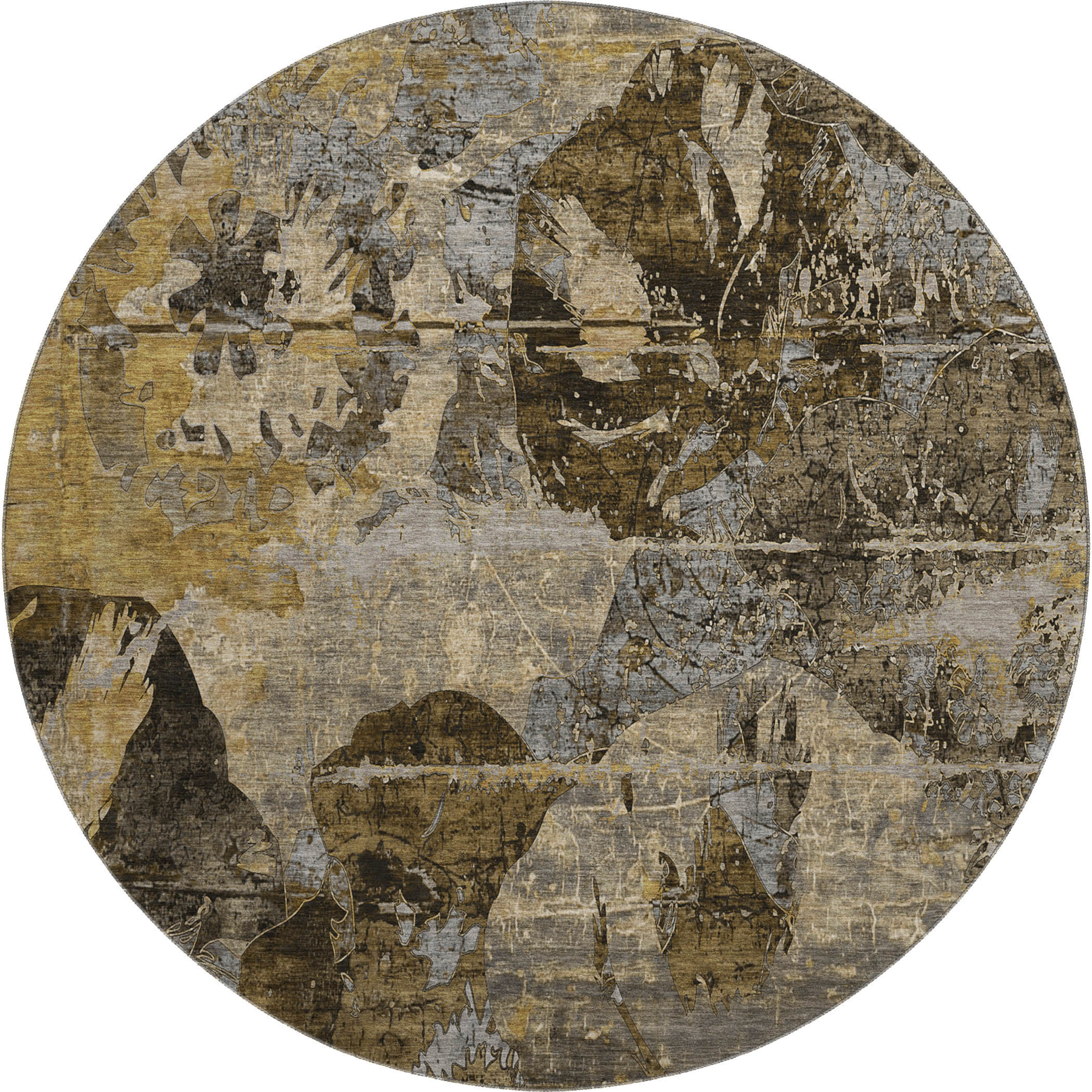Dublin Machine Washable Transitional Mocha Brown Rug 8' x 8' #shape_Round